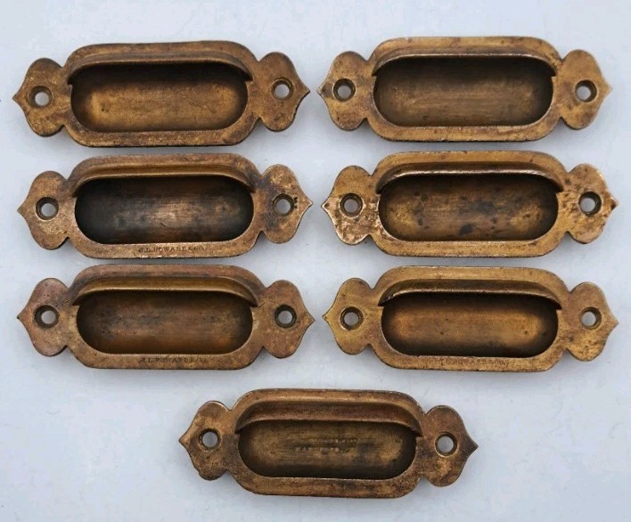 Antique Recessed Window Sash Lifts Pulls Cast Brass Old Vintage Hardware Lot 7