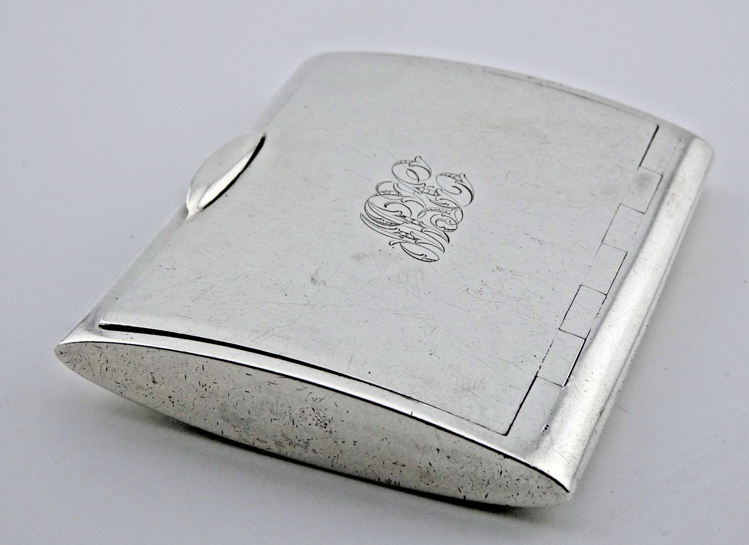 ART DECO SOLID STERLING SILVER CIGARETTE SNUFF TOBACCO CASE C.1920 – 99.2grams