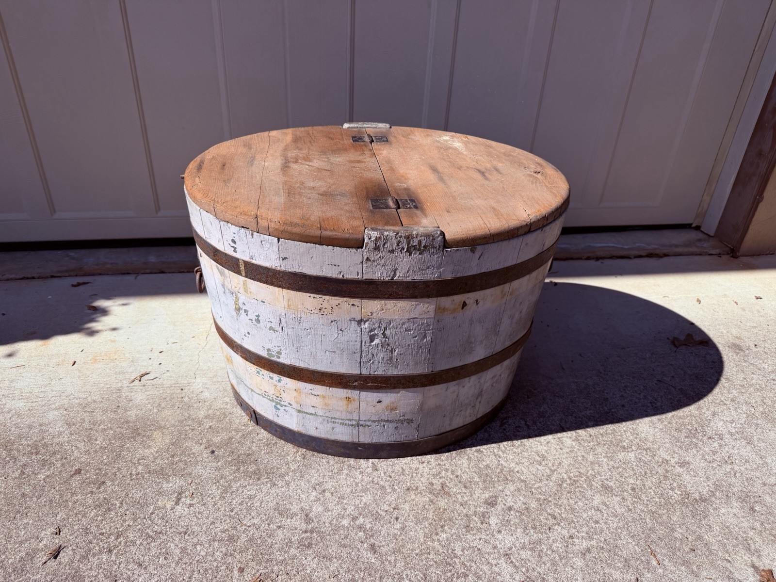 Antique J.H. Field Wooden Ice Cream Freezer Tub Barrel Primitive Farmhouse