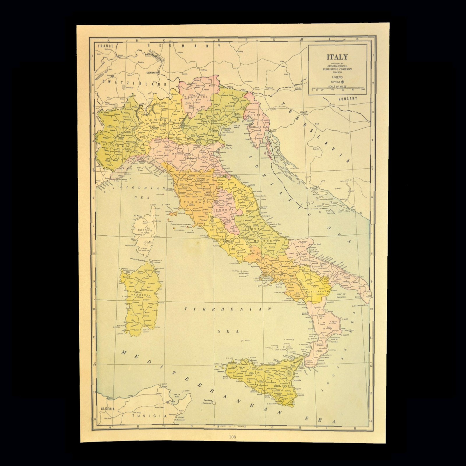Vintage ITALY Map Wall Art WWII Era Original Roma Venezia Napoli Antique