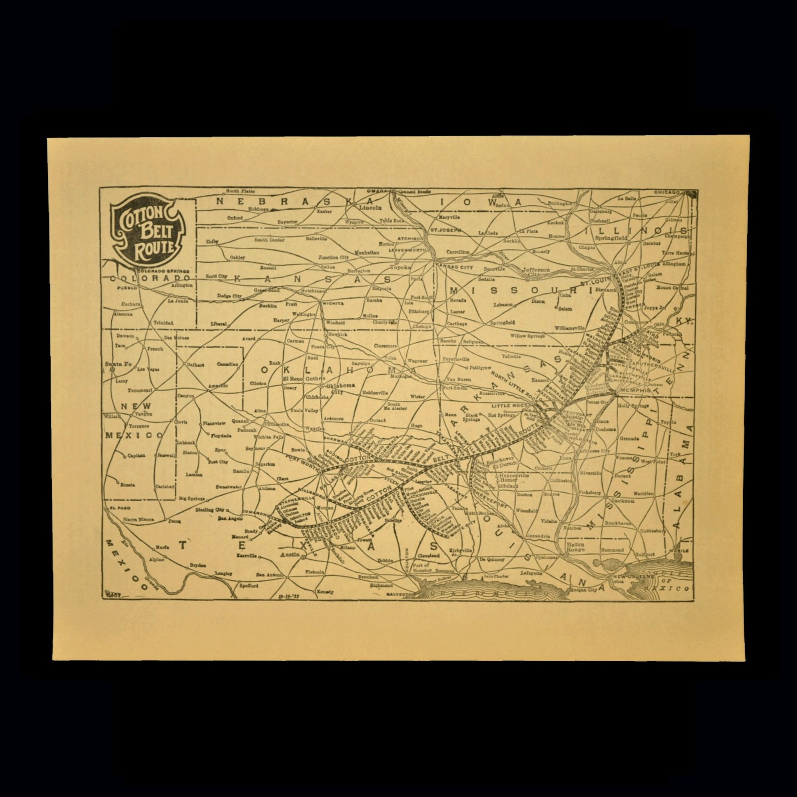 Vintage COTTON BELT Railroad Map Antique ST LOUIS SOUTHWESTERN Railway Map