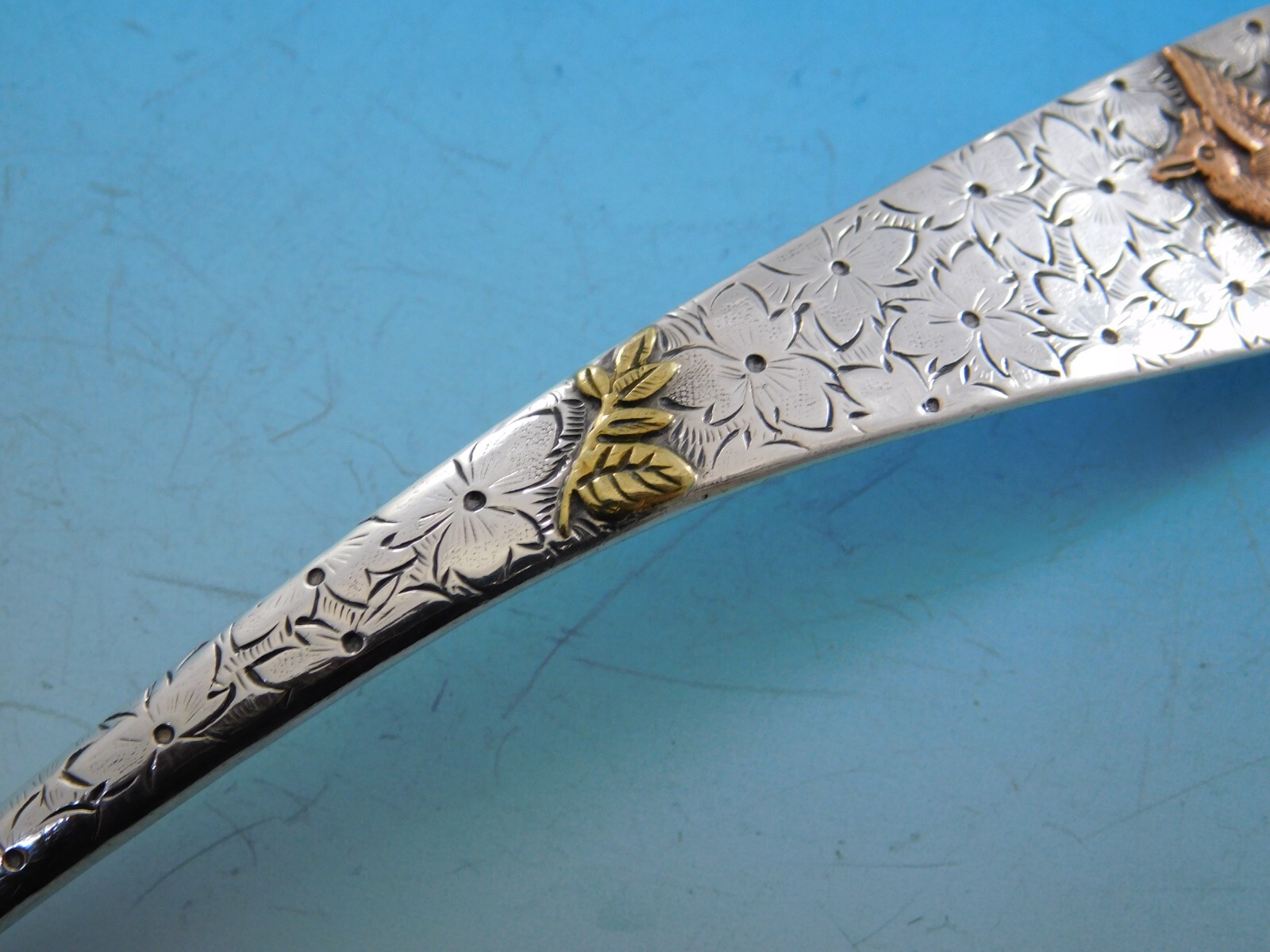 Hammered & Applied by D&H Sterling Silver Gravy Ladle 7 5/8″ w/ Copper Bird