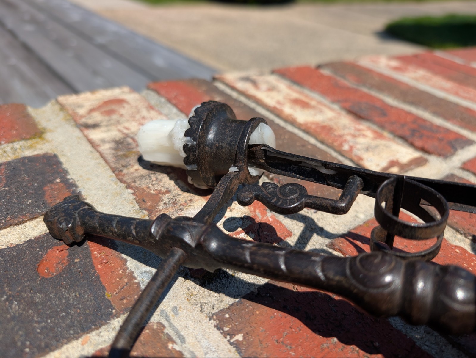 Exceptional Antique Wrought Iron Candlestick 12 1/2″ Alpine ? candle Holder