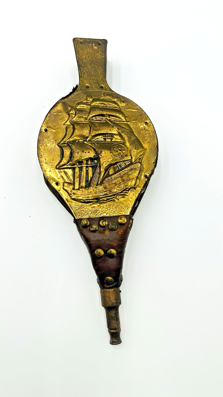 Vintage Spanish Galleon Brass With Wood & Leather Bellows 12.5″