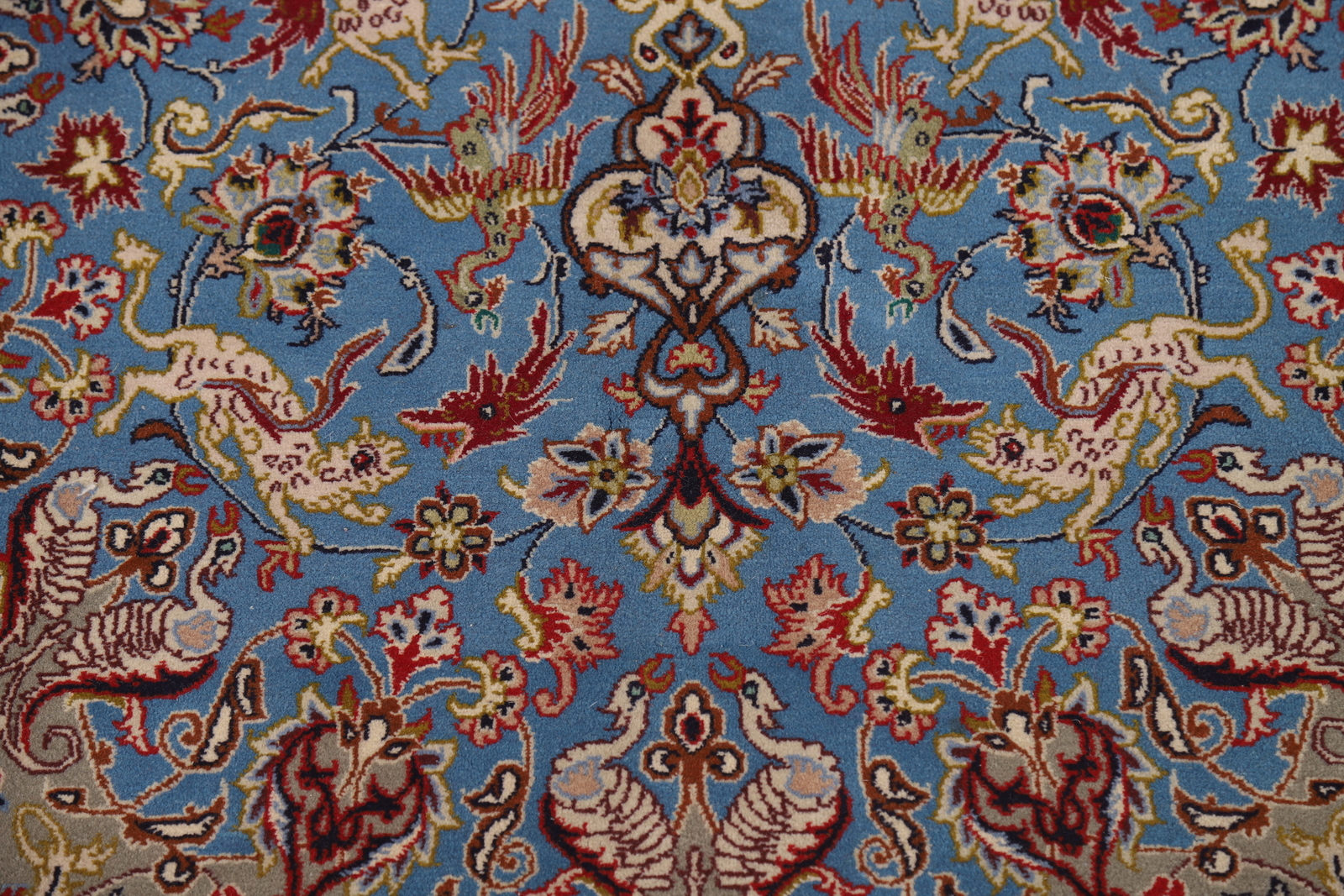 Vegetable Dye Wool/ Silk Blue Signed Issfahhan Rug 4×6 Vintage Hand-made Rug