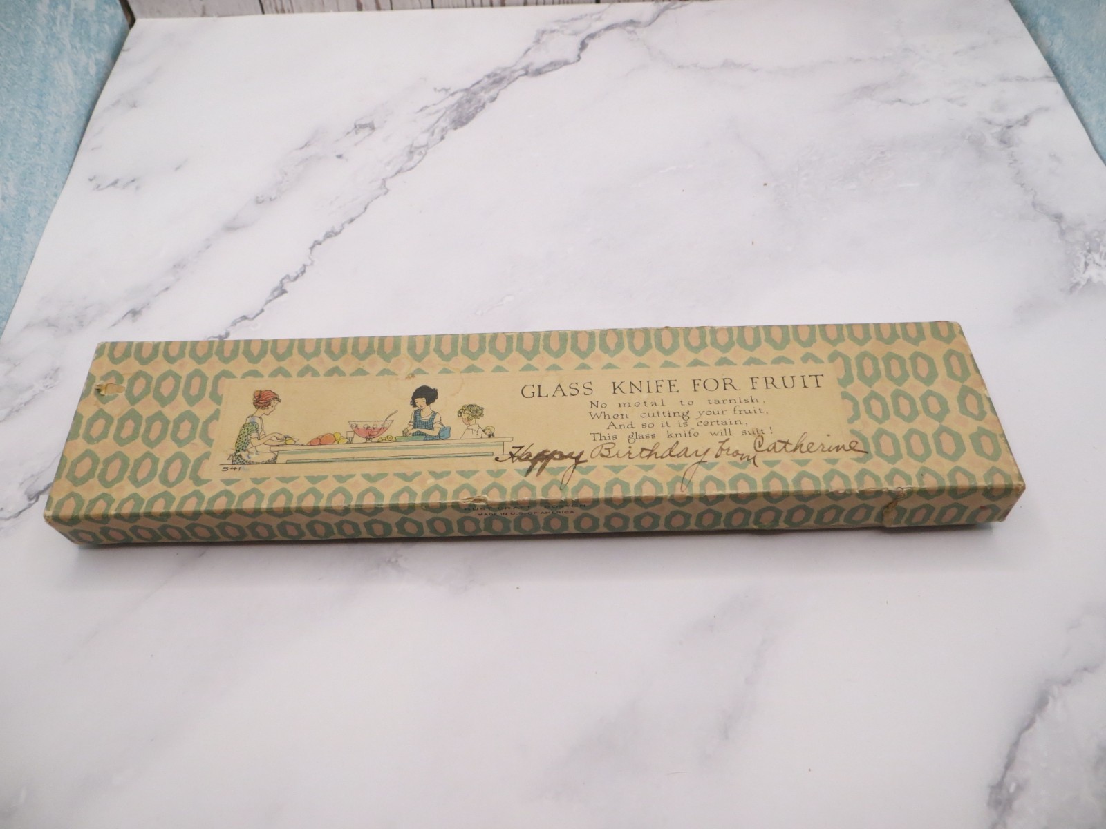 Antique Dur-X Light Blue Depression Glass Floral Flower Style Fruit Knife In Box