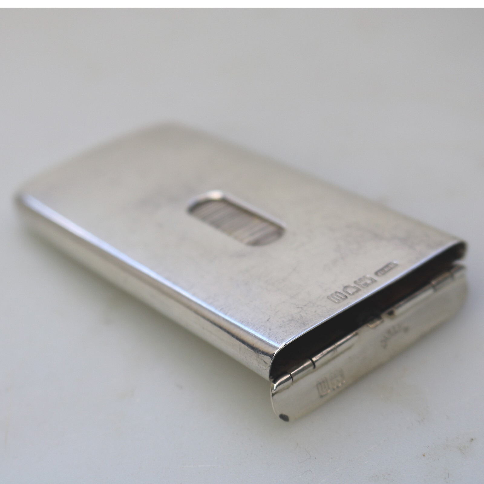 Very rare solid silver patent novelty Card Case with tambour mechanism 44g 1927
