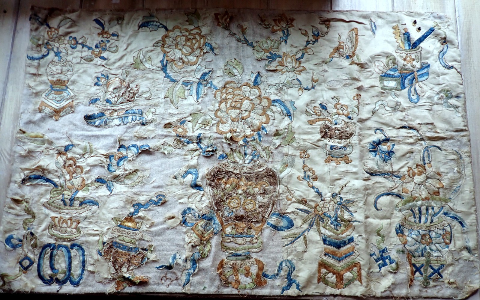 Qing Chinese Silk Embroidery Panel Rare Old Antique Textile Fragment