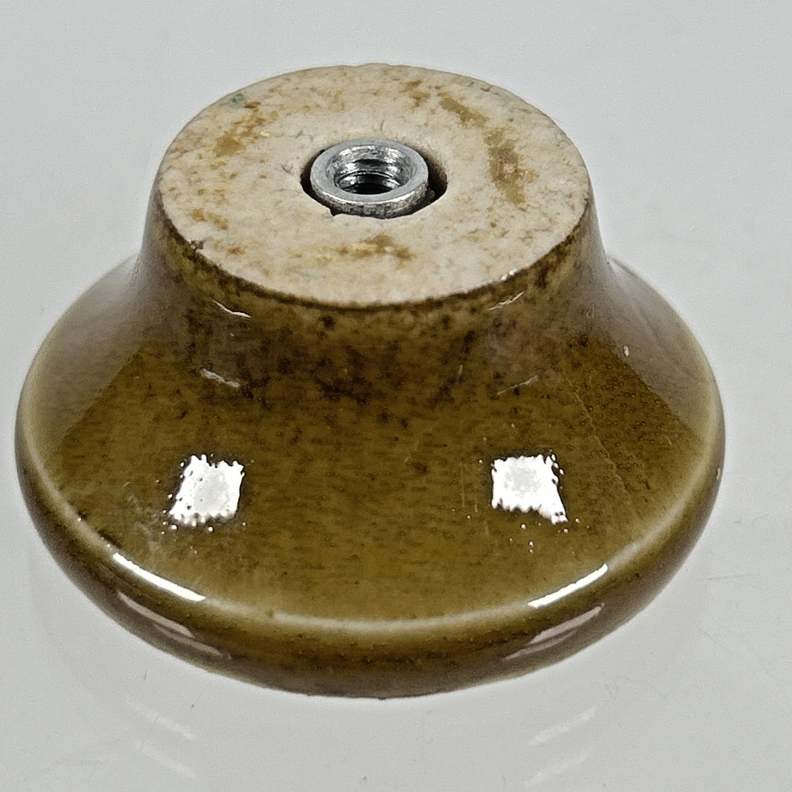 10 VTG Lime Slice Porcelain & Crushed Green Glass Drawer pulls, Brass Backplate