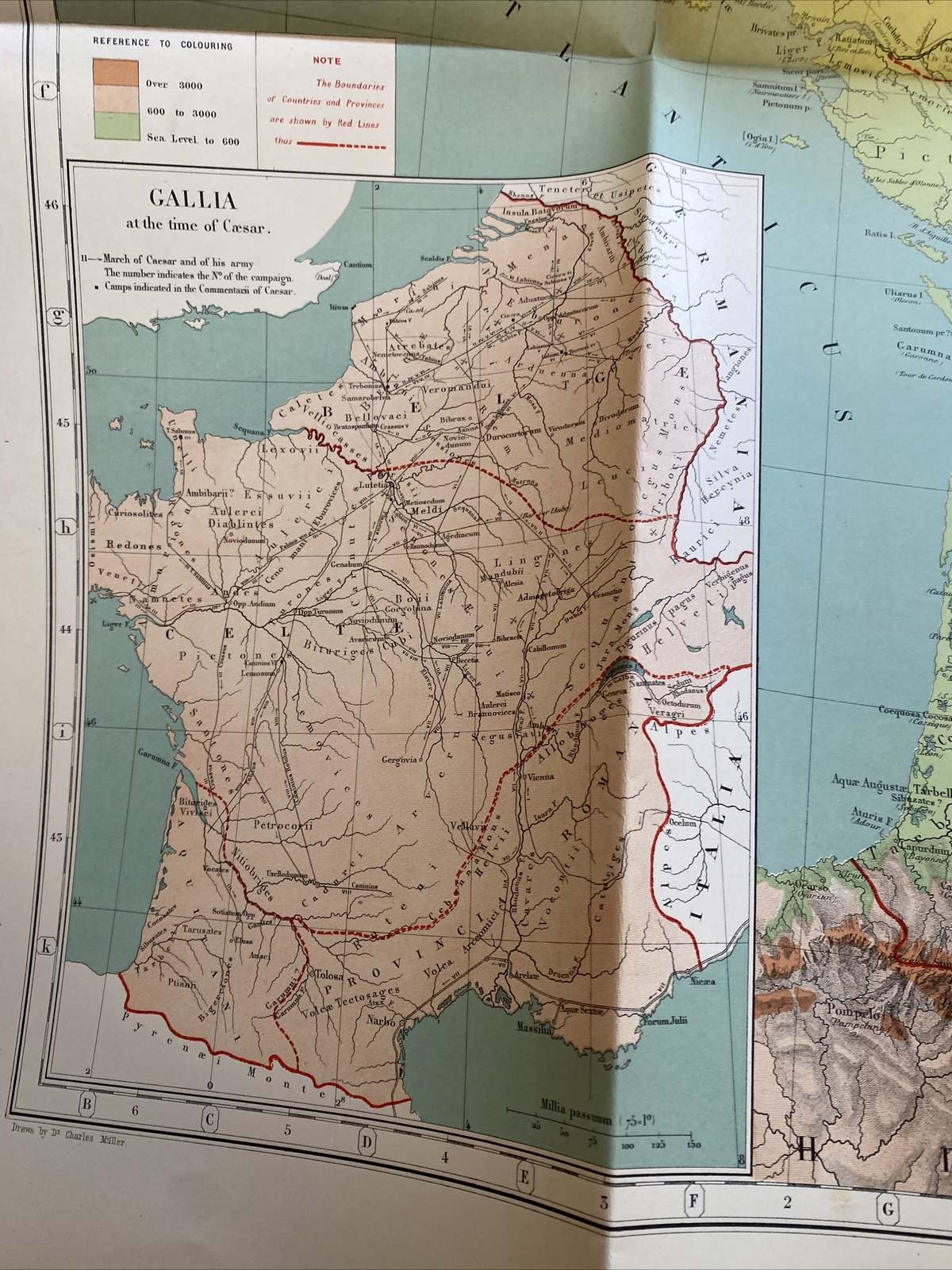 Old Map Murray’s Handy Classical Map of Gallia with Index abb