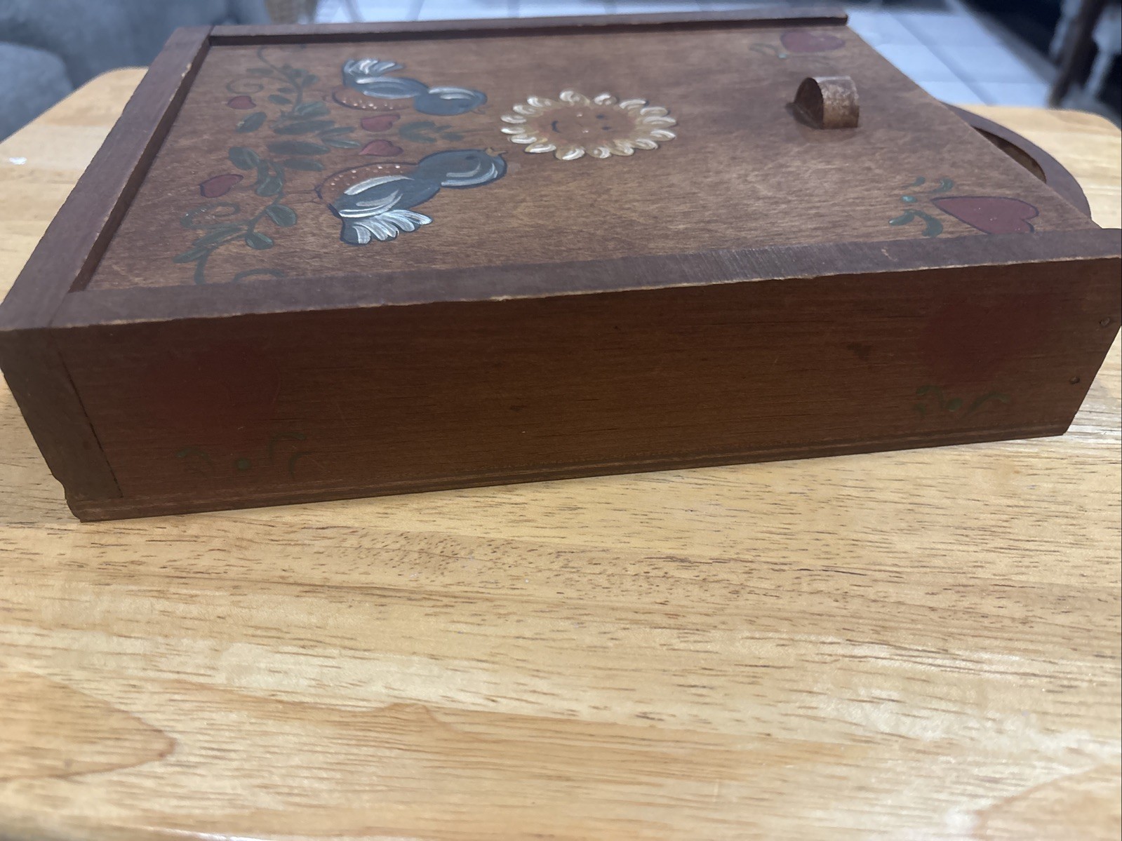 Vintage Painted Wall Box Birds Hearts Floral Folk Art Antique Finish