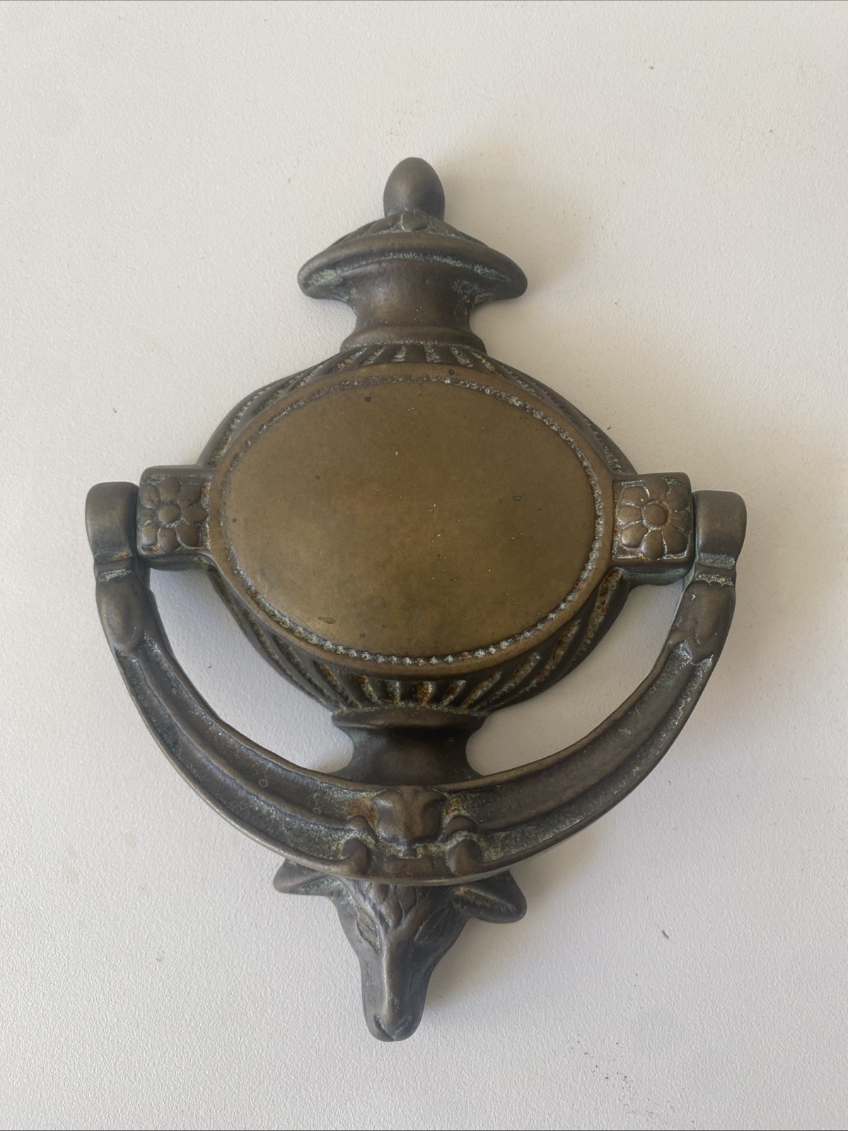 Vintage Solid Brass Door Knocker Sheep Head Peerage England Patina Ornate