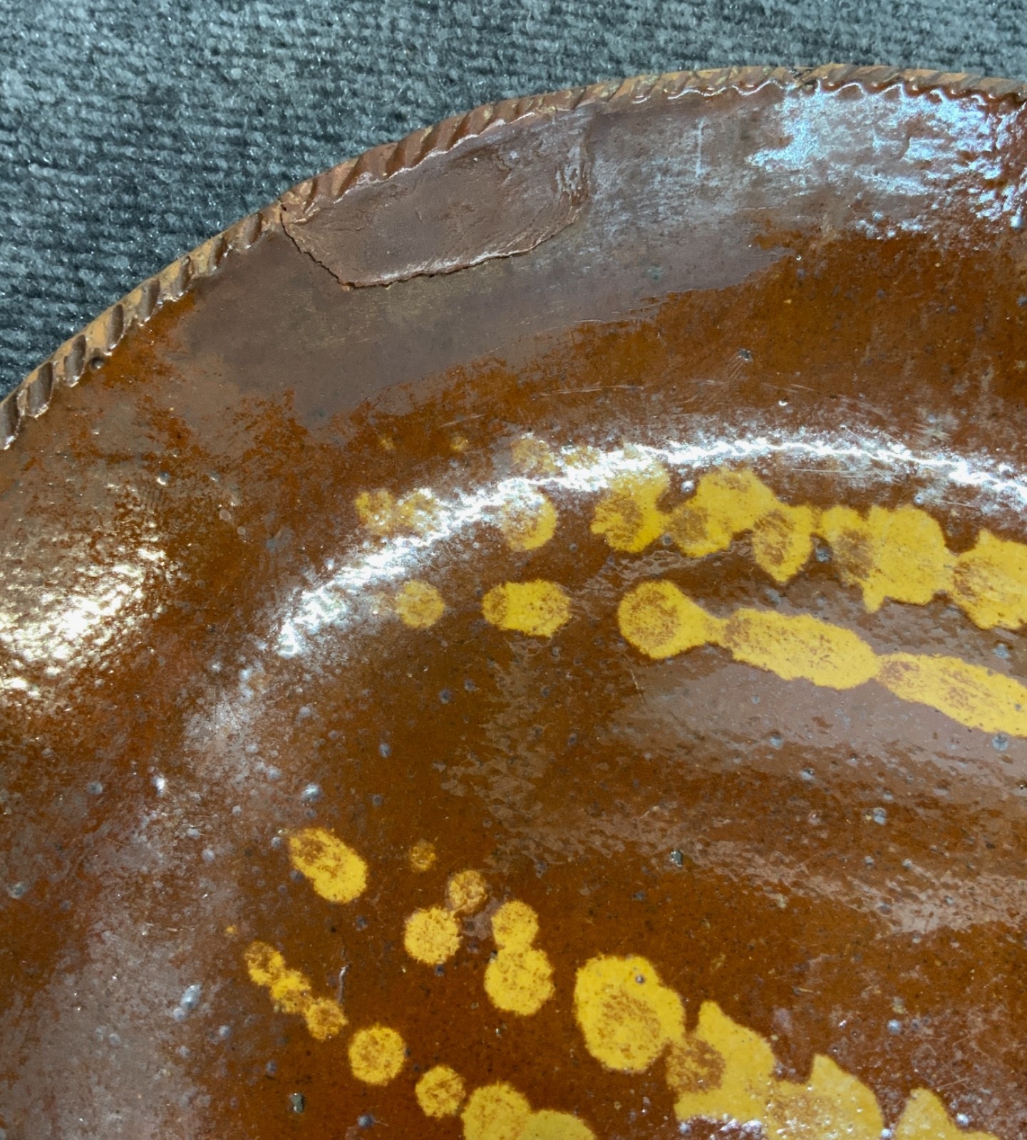Large 19th C. Slip Decorated Redware Plate