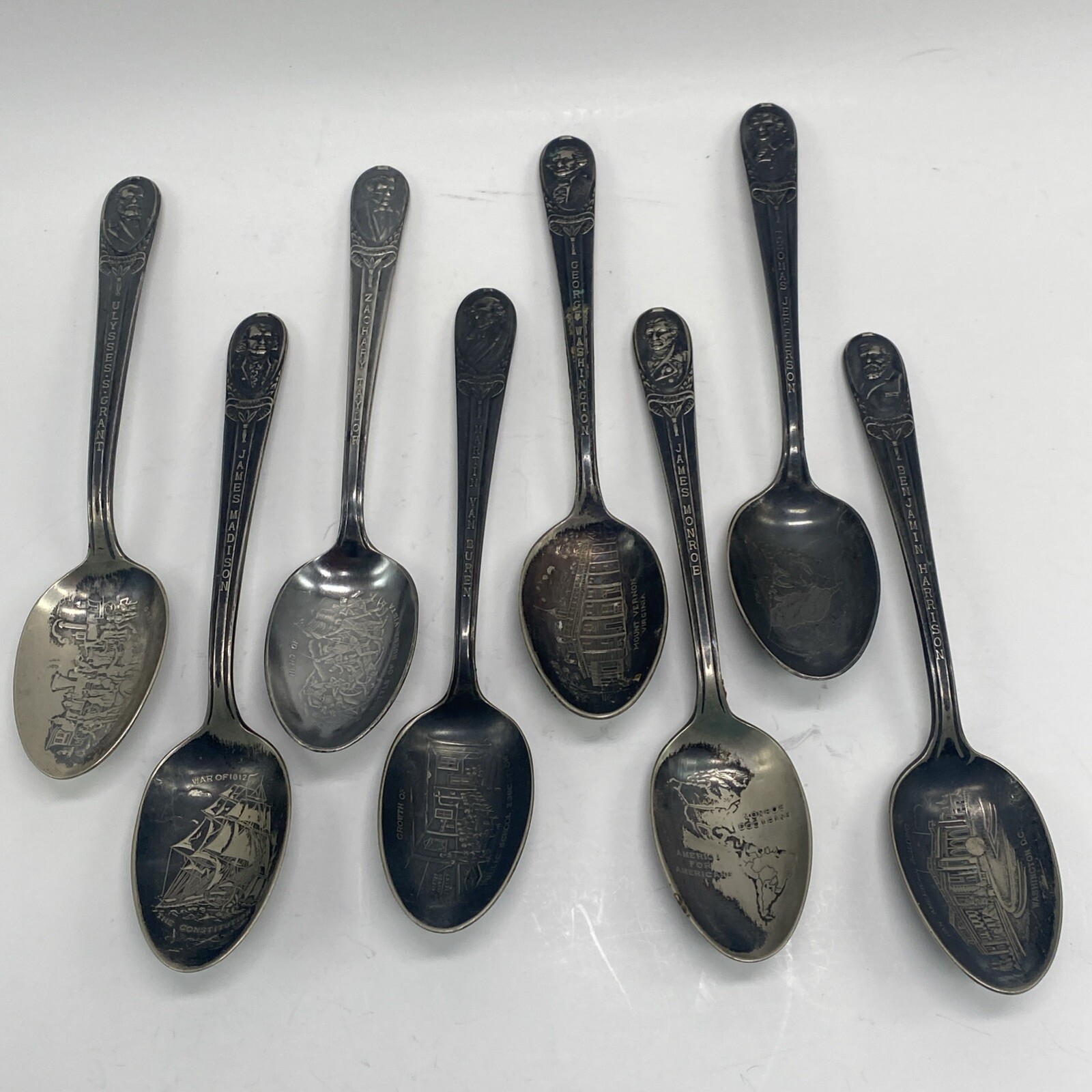 Vtg Silver Plated WM Rogers Co IS Presidential Spoons Lot Of 8~Patina