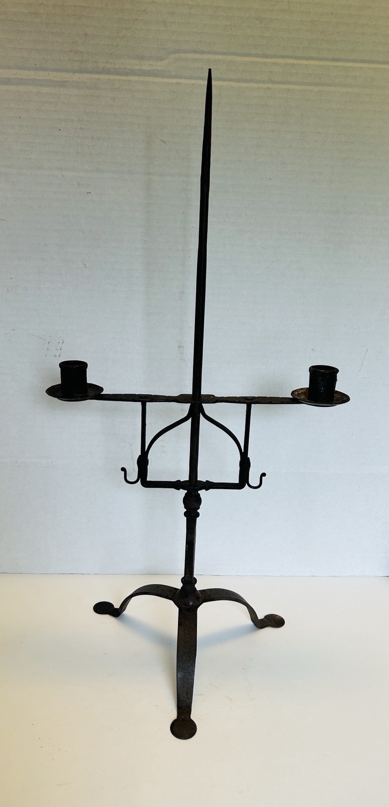 Antique 1800’s Blacksmith-Made Wrought Iron Table-Top Candle Stand/Candlestick
