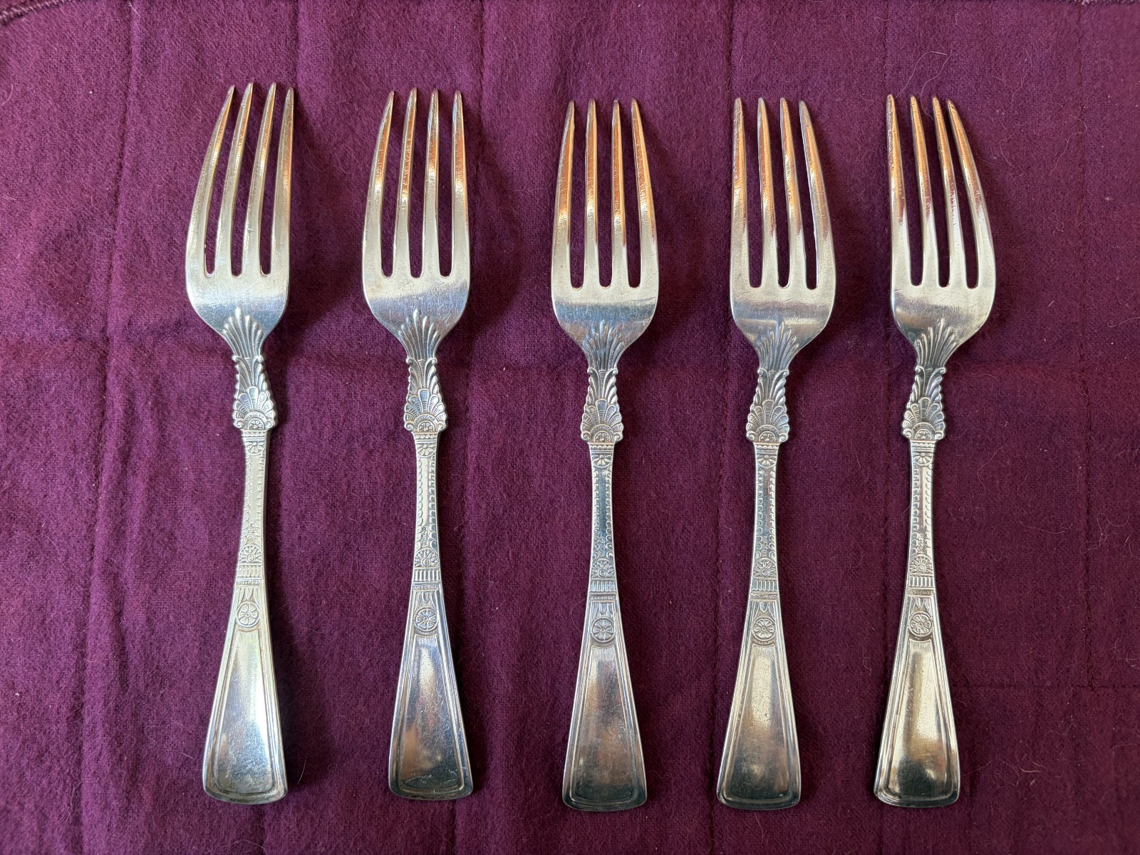 BAILEY, BANKS & BIDDLE STERLING FIVE SILVER DINNER FORKS