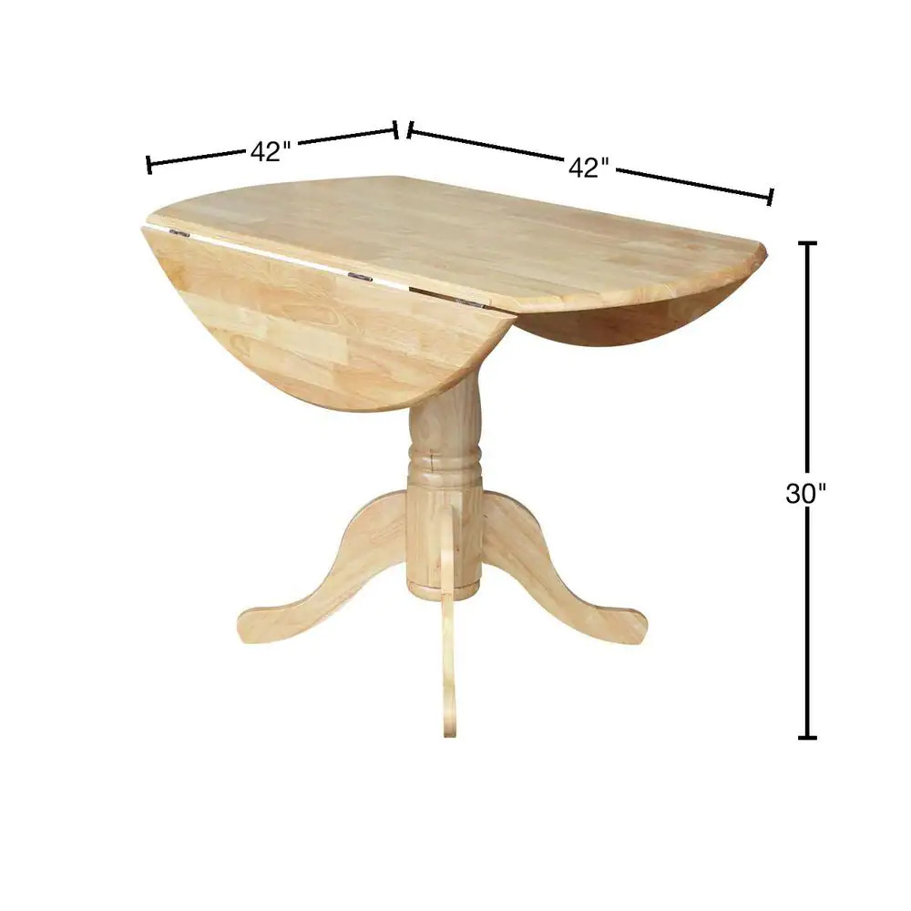 Dining Table Dual Drop Leaves Solid Wood Natural Pedestal Seats 4 People Durable