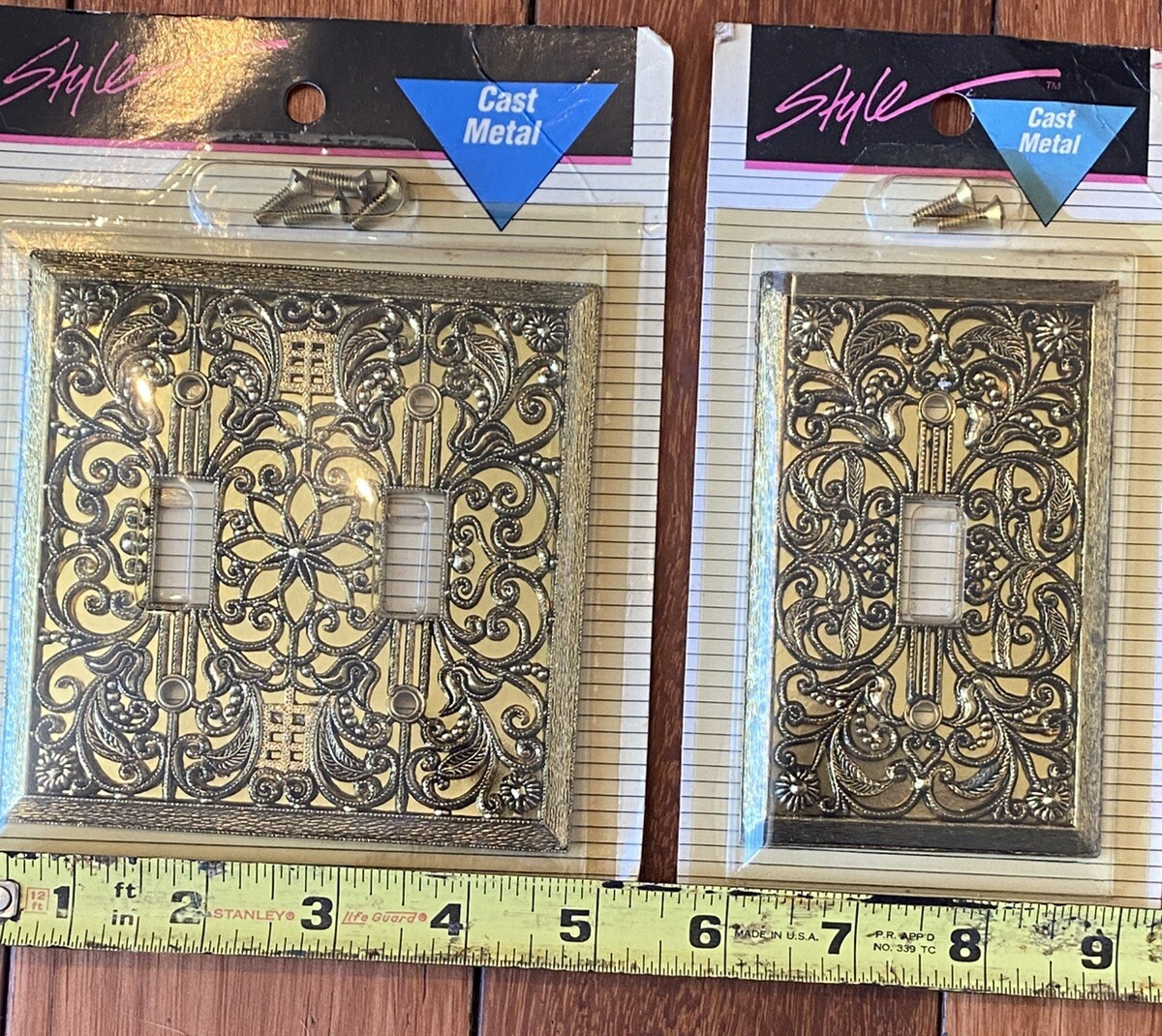 2 Vintage AmerTac Gold Metal Wall Switch Plate Covers Hollywood Regency MCM NEW