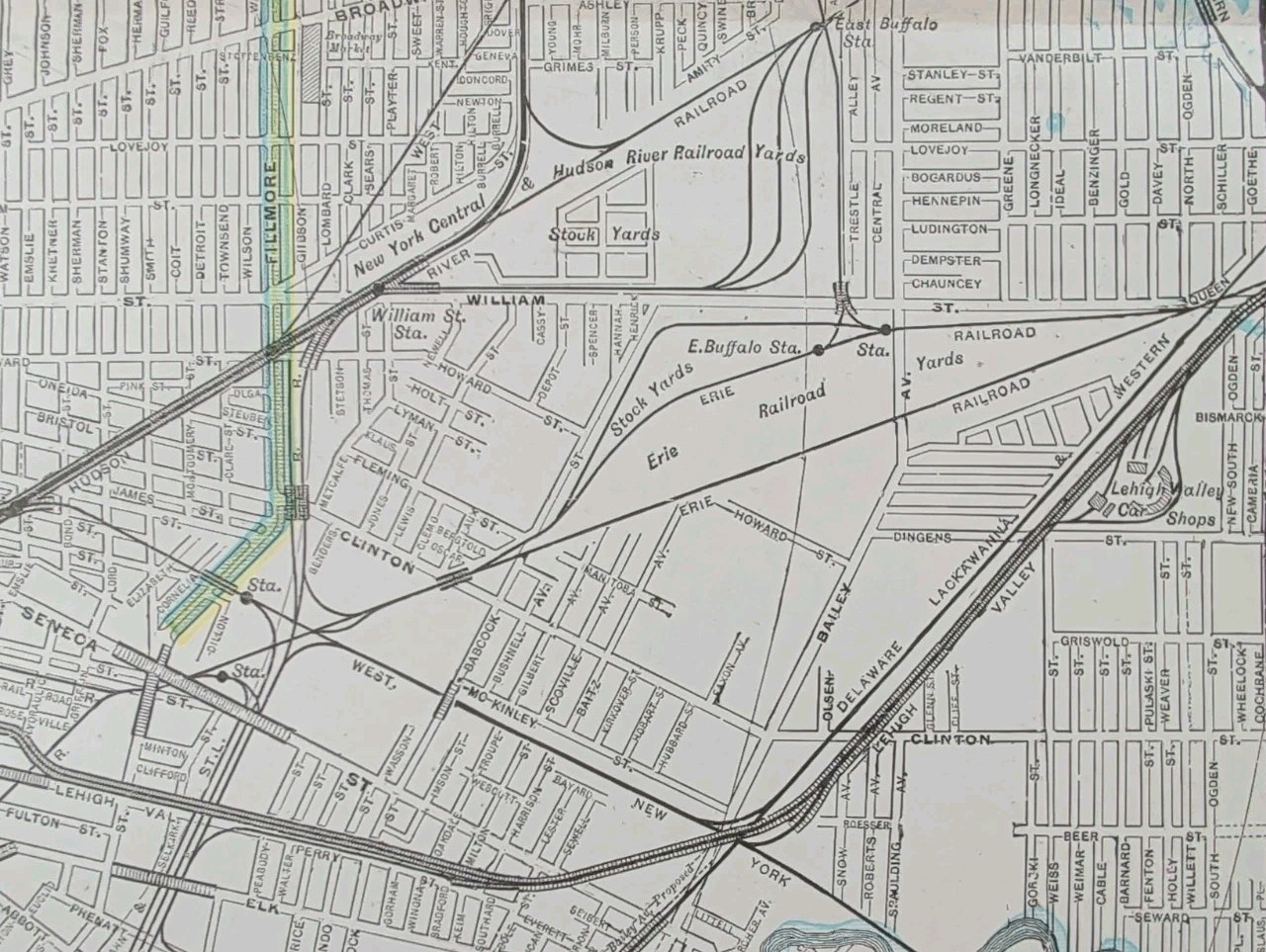 Vintage 1904 BUFFALO NY Map 14″x22″ ~ Old Antique Original BLACK ROCK POLONIA