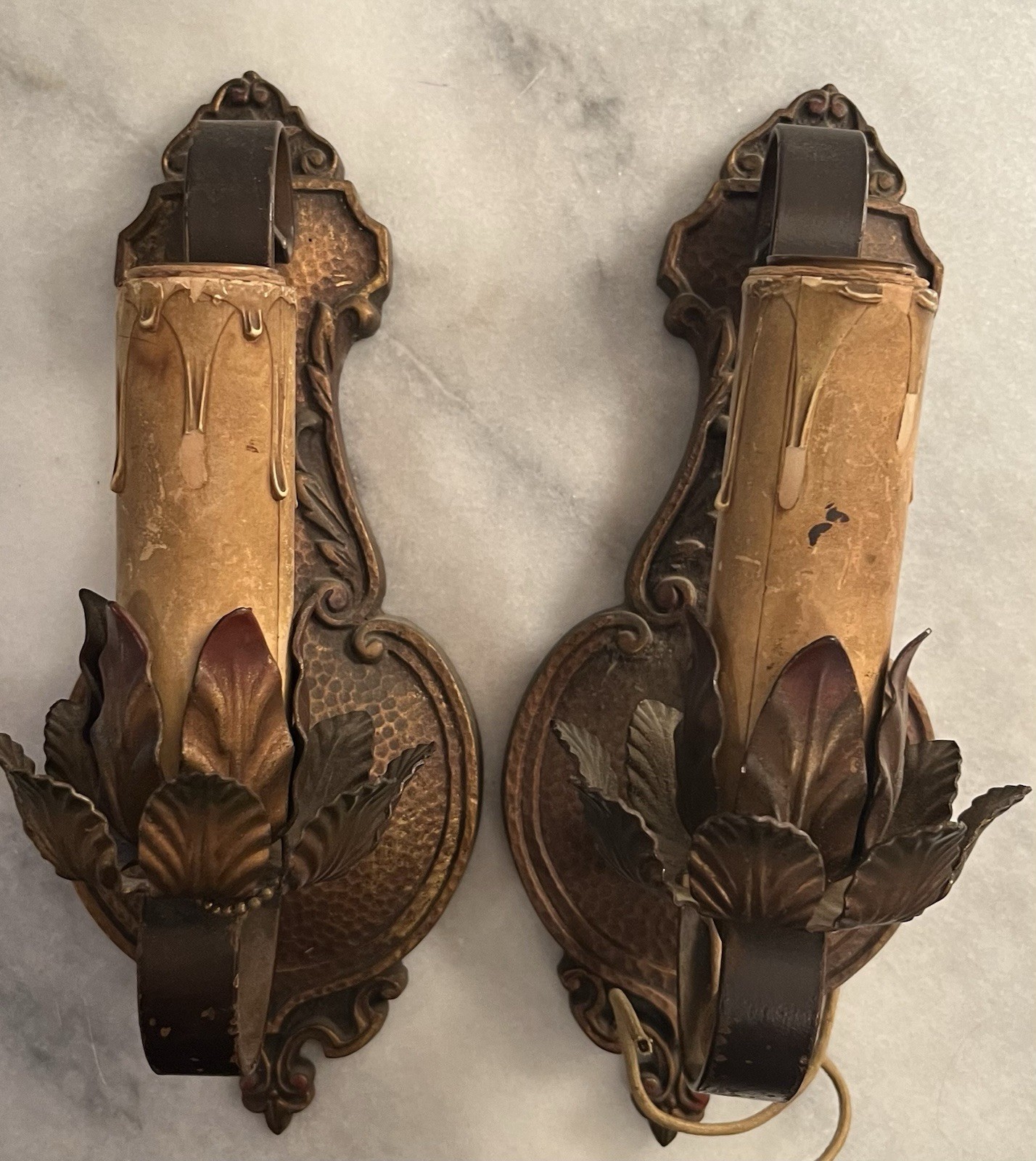 Set of 2 Spanish Revival With Polychrome Finish Wall Sconces Antique 1920’s
