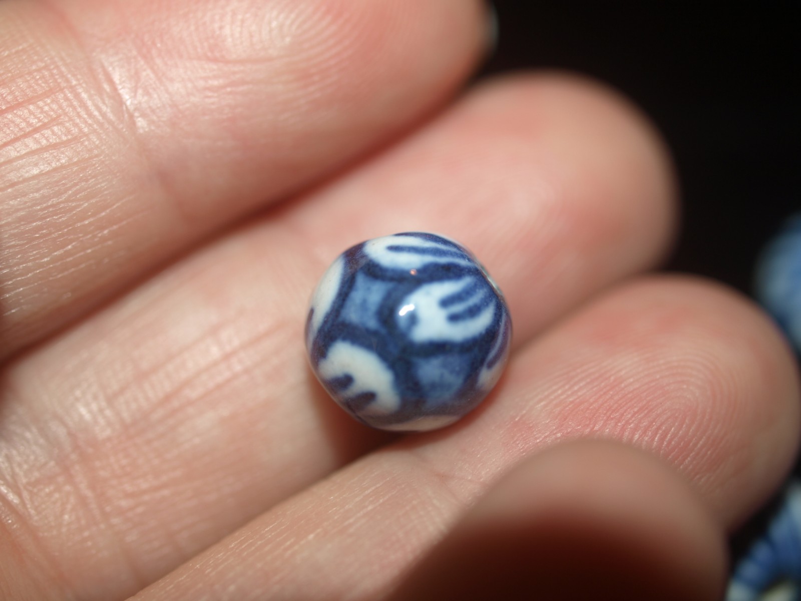 Vintage Blue and White Porcelain Chinese Bead Double Flower 10mm Round Asian