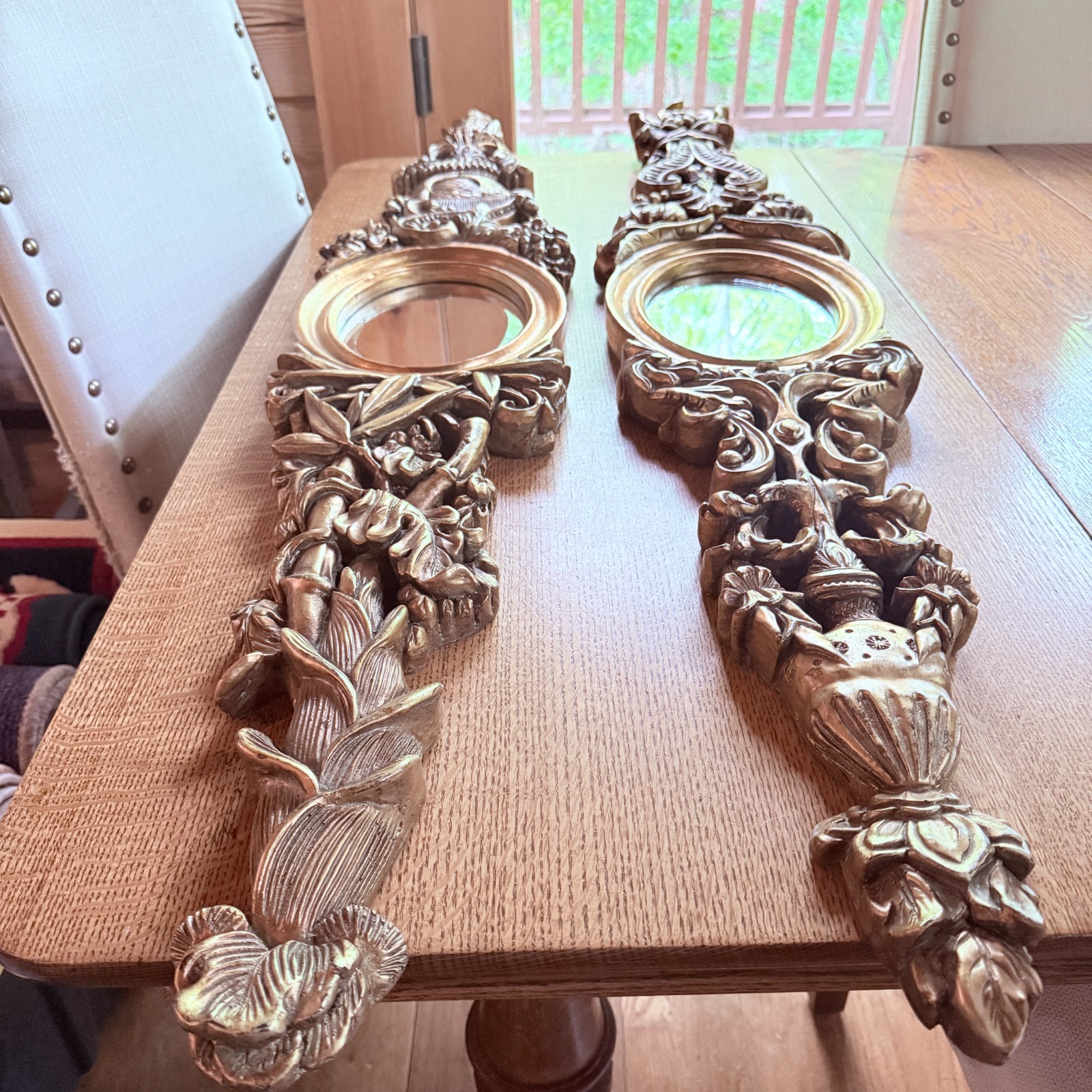 Vintage Baroque Style Mirrors w/AntiqueGold Finish Wall Mounted. 49″ long.