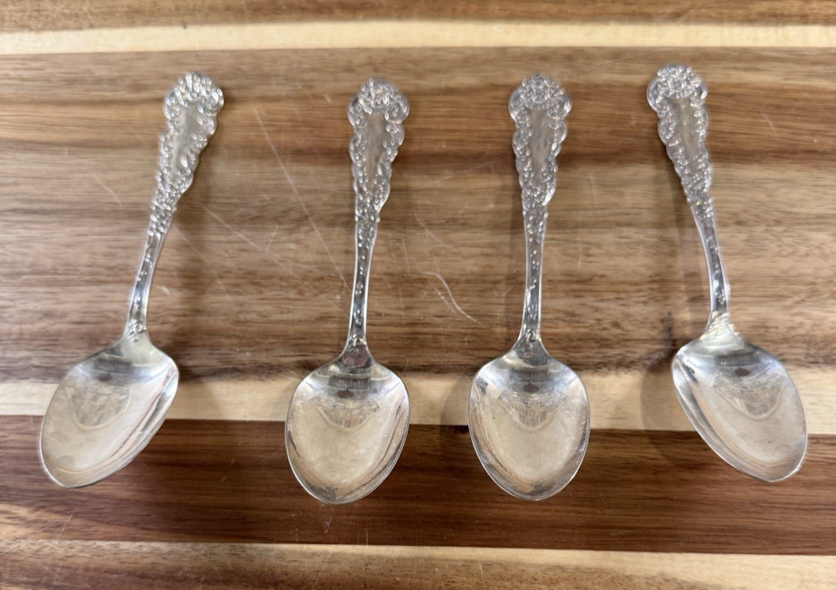 Vintage Wm. Rogers & Son Berwick 1904 Silverplate Teaspoons Monogrammed Set of 4