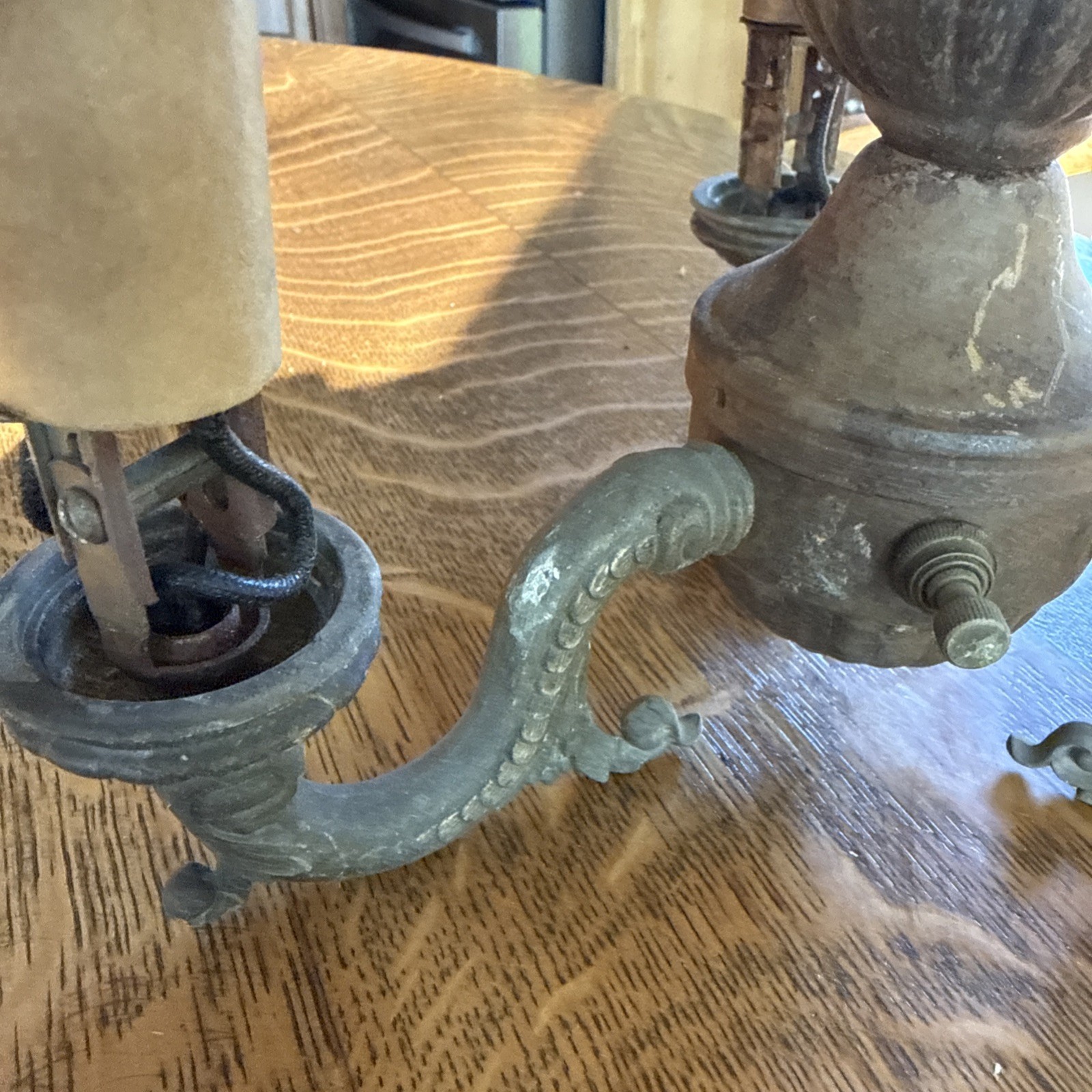 antique 1920s or 1930s Art Deco three-light candelabra Salvage Cast Brass
