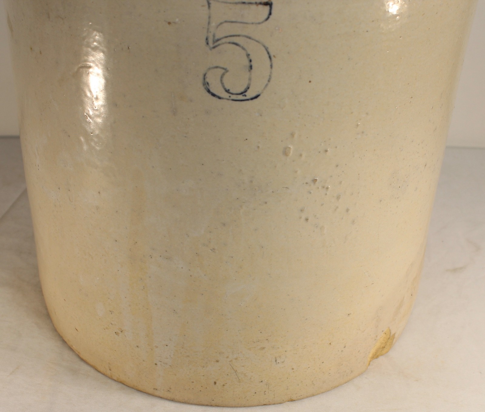 Antique Jug Stoneware Pottery Jug Marked 5 Primitive Americana LARGE Heavy Jug