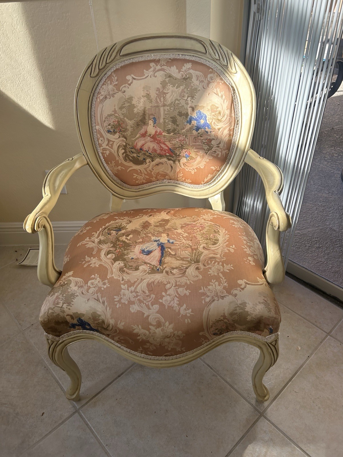 French provincial Arm Chair SILK Fabric STATESVILLE tapestry Pattern