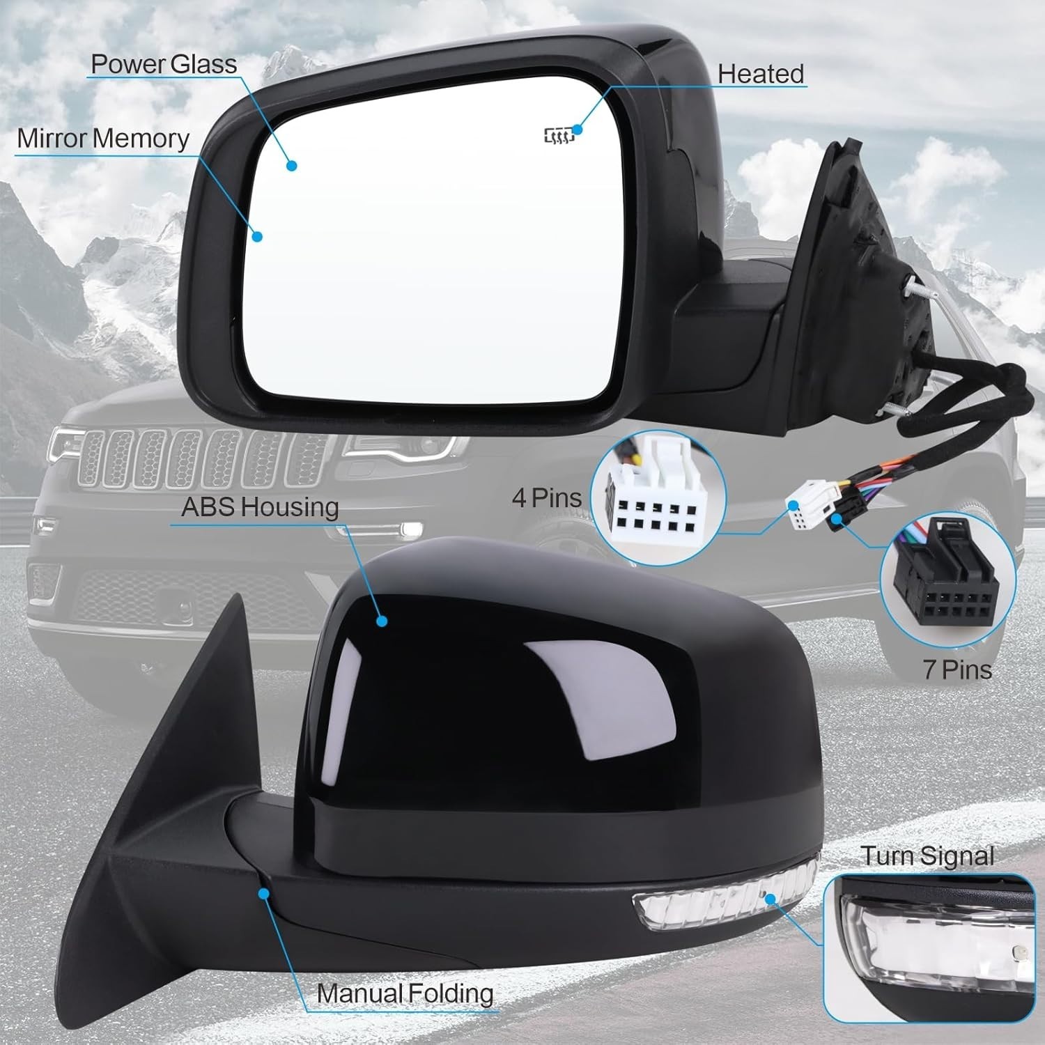 Left Driver Side Mirror Compatible With 2011-2016 Jeep Grand Cherokee With Manua