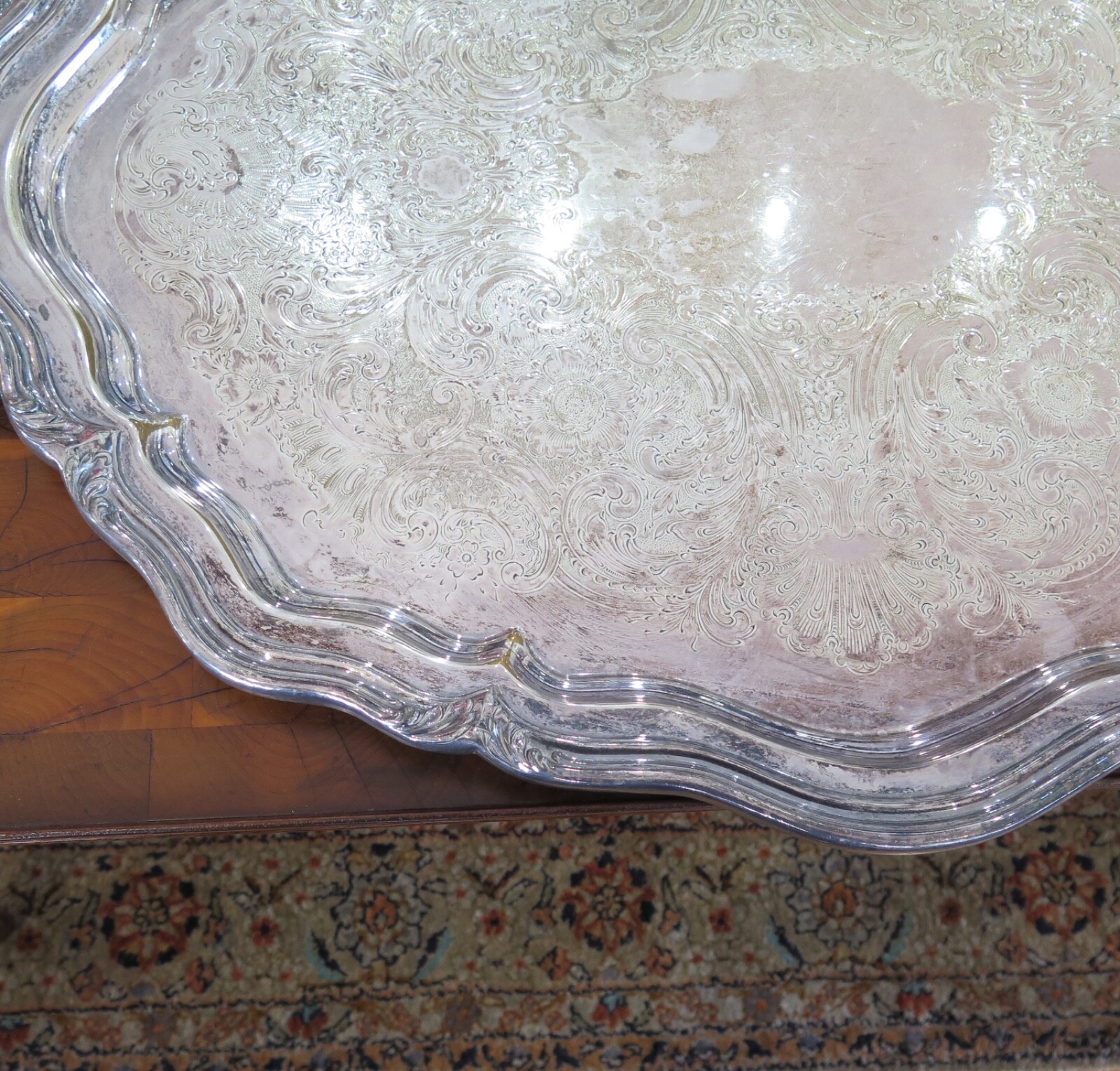 Large Engraved Reed & Barton, USA ‘Winthrop’ Silverplate Serving Tray, 76cm wide