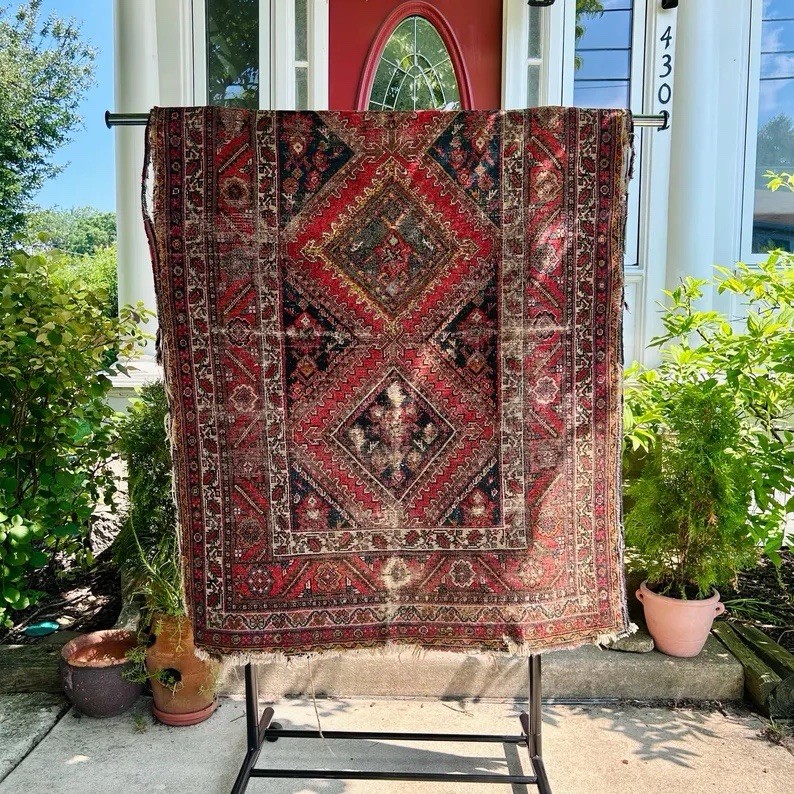 Authentic Vintage Hand-Knotted Wool Medallion Accent Area Rug 45” x 78”