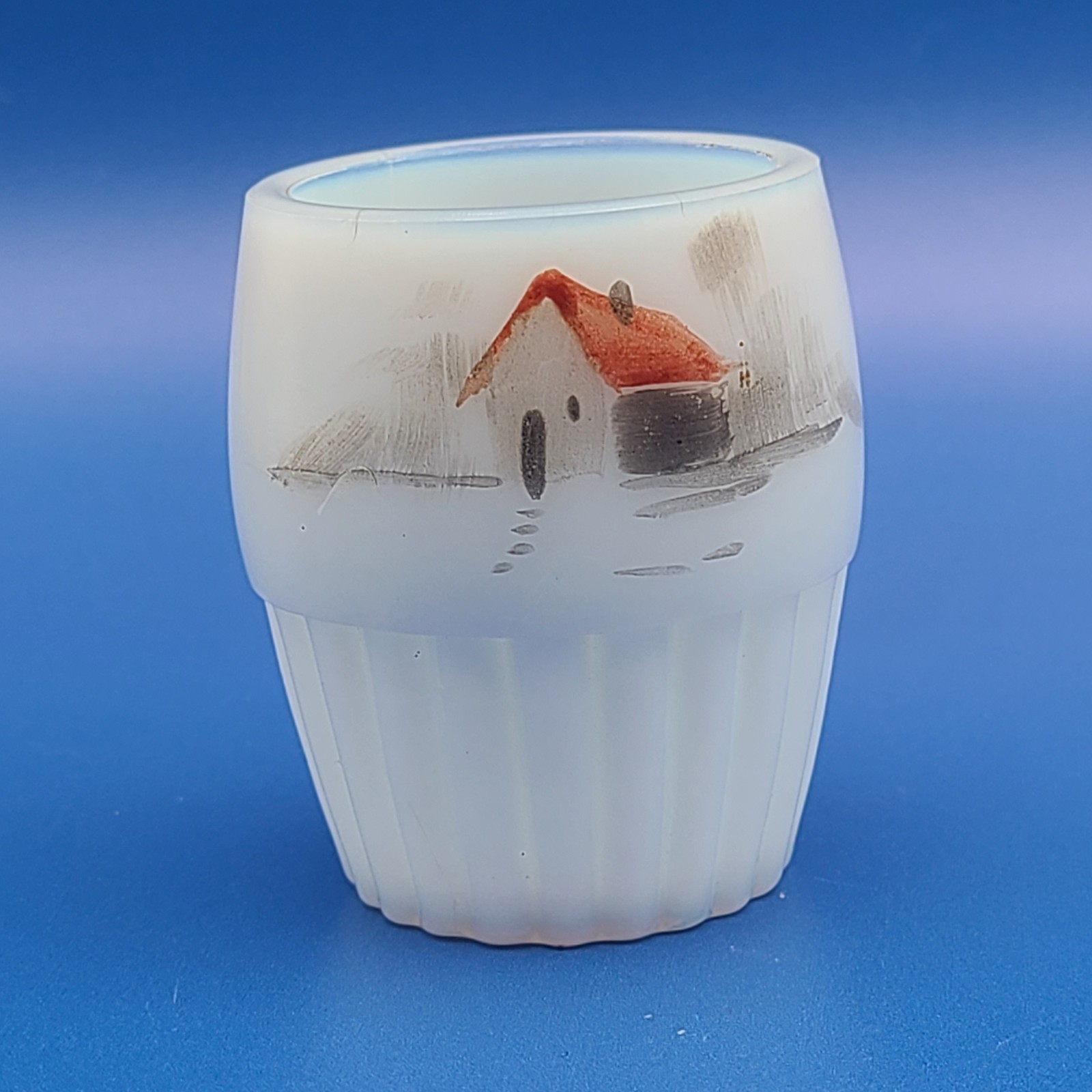 2 Victorian Hand Painted Ribbed Base Milk Glass Toothpick Holders FREE SHIPPING