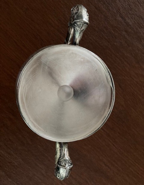 ANTIQUE E.G. WEBSTER & SON NY QUADRUPLE PLATE HARD WHITE METAL SUGAR BOWL NO. 70