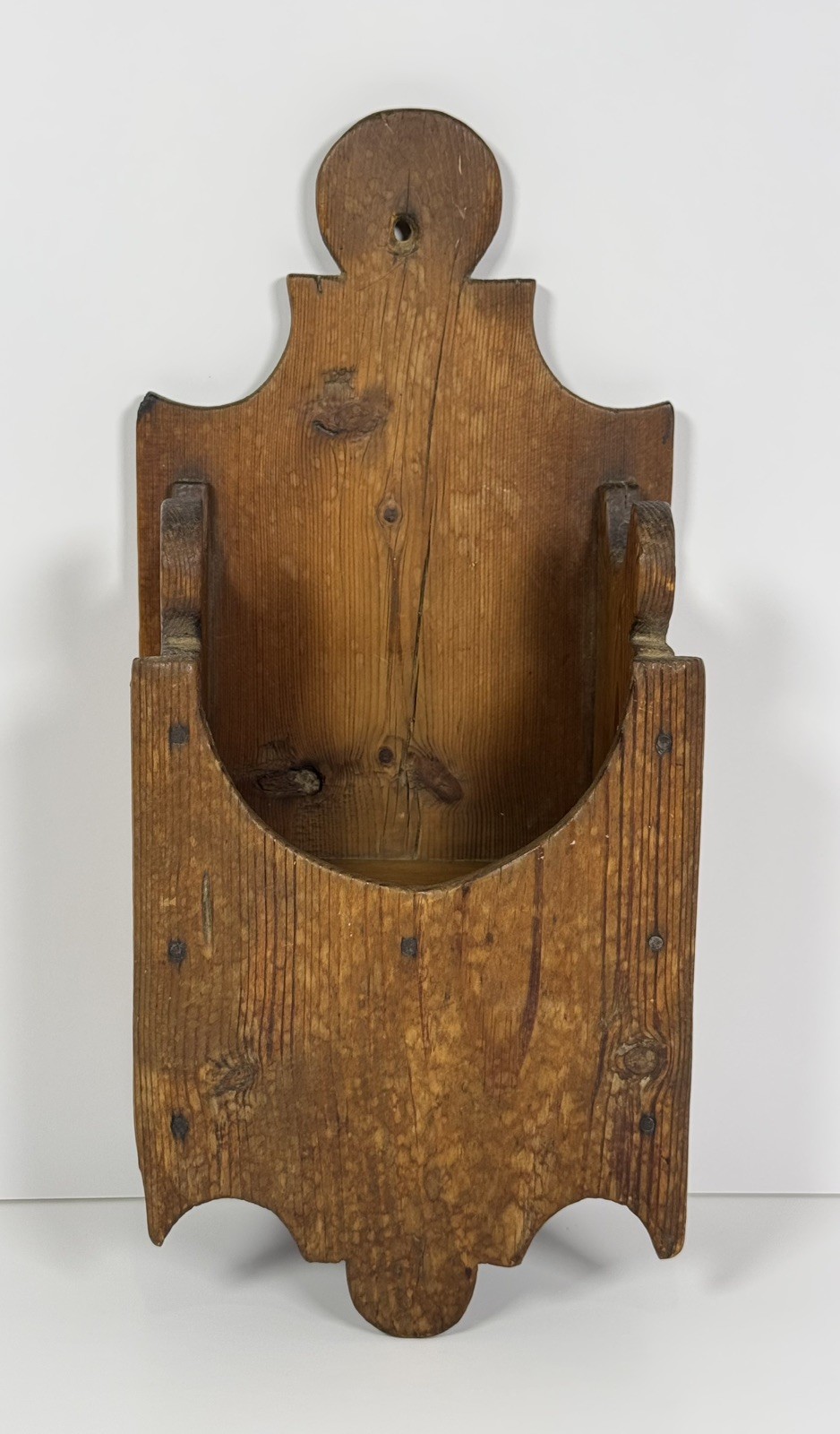Antique Primitive Hanging Wall Box Candle Spoon Utility Wooden Holder Folk Art