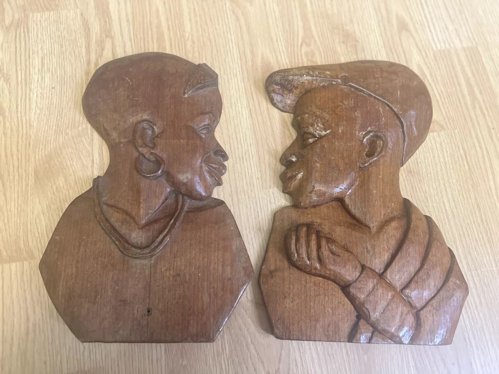VTG Rare Matabi republic of the Congo Hand Craft Wall wood Decoration Two Piece
