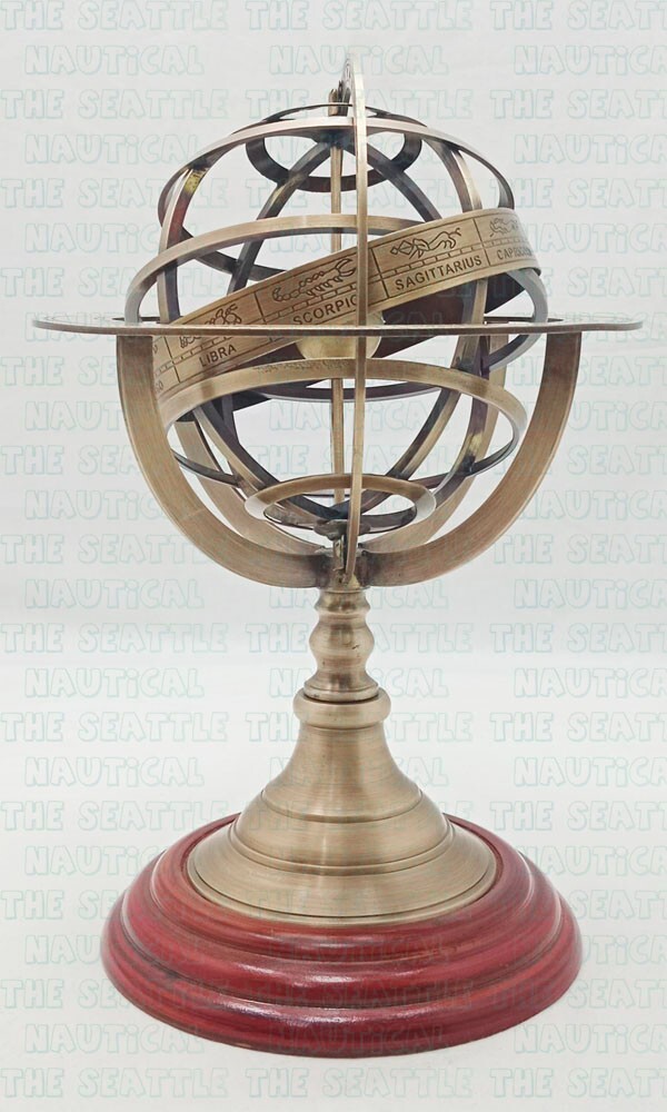 Brass Antique Armillary Sphere Globe Zodiac Sign Nautical Colectible Table Décor
