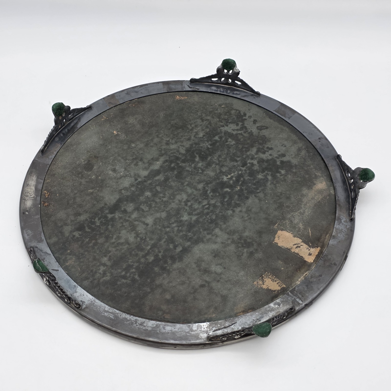 Antique Ornate Table Mirror Round Footed 12″ Victorian Standard Silver Co. 215