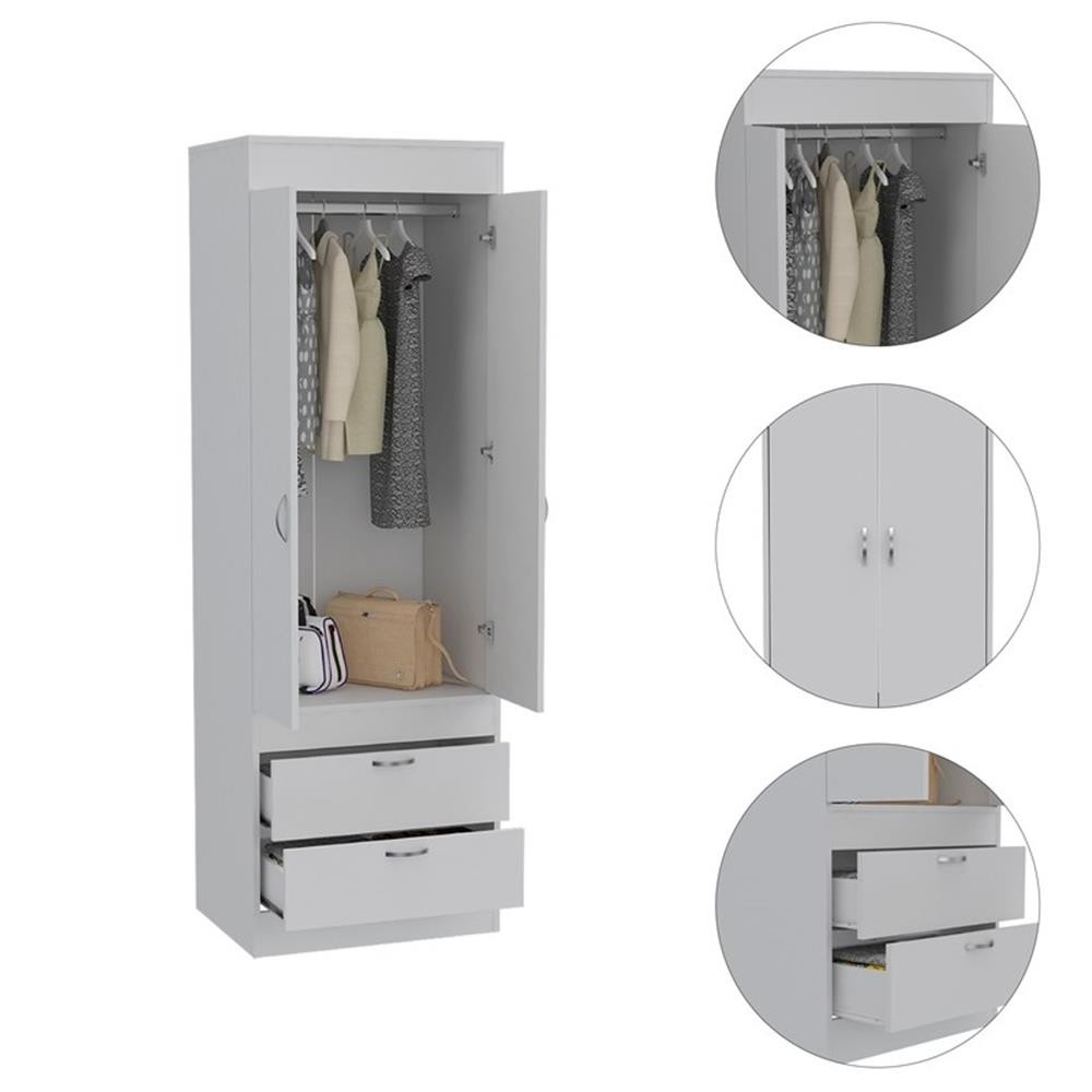 Bowery Hill 2-Drawer and 2-Door Contemporary Engineered Wood Armoire in White
