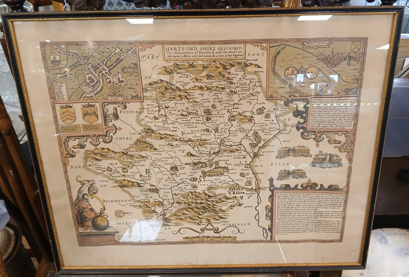 Reproduction 1610 Map of Hertfordshire by John Speed Engraved Jodocus Hondius