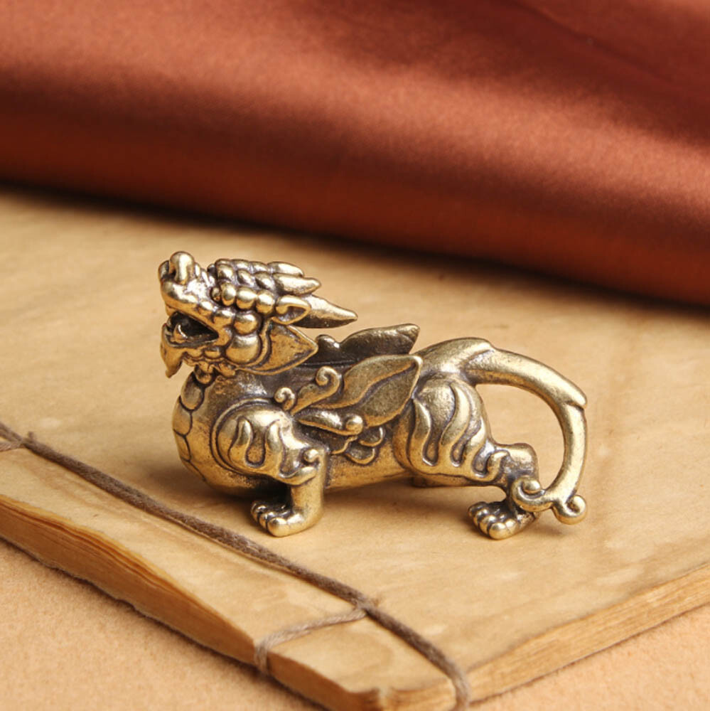 1.9″ Curio Chinese Bronze Kylin Chi-lin Qilin Pixiu Pi Xiu Beast Statue Gifts US