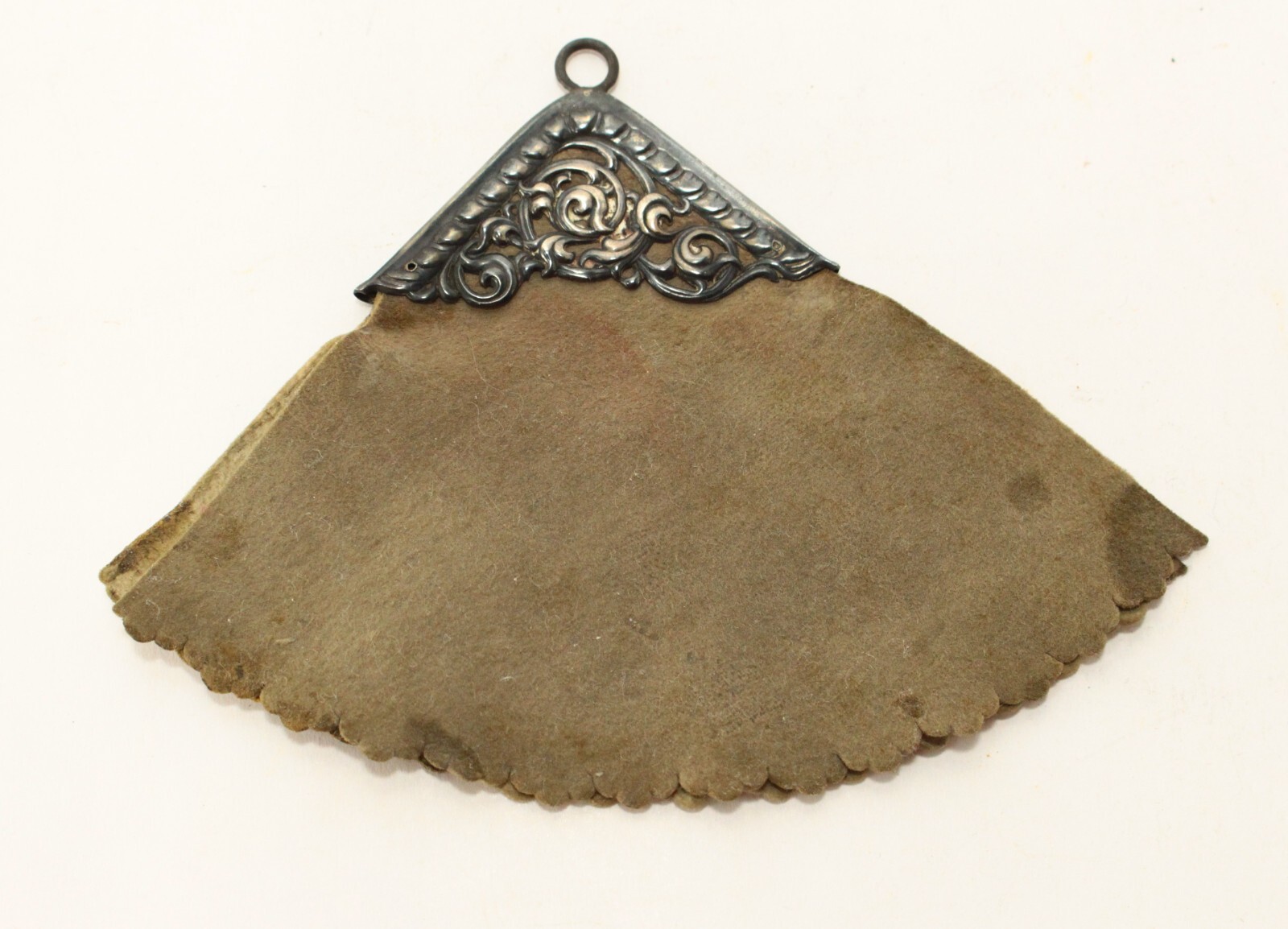 = Antique Victorian Sterling & Suede Fountain Pen Wiper, Fan Shaped