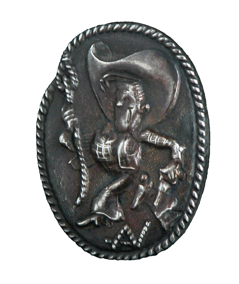 Sterling Silver Western Cowboy w/ Pistol & Rope Button Bolo Tie Old Pawn Jewelry