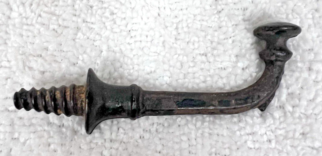 Vintage Rustic Black Painted Metal Screw Pipe Tamper Shape Hook 3 1/8″ Long