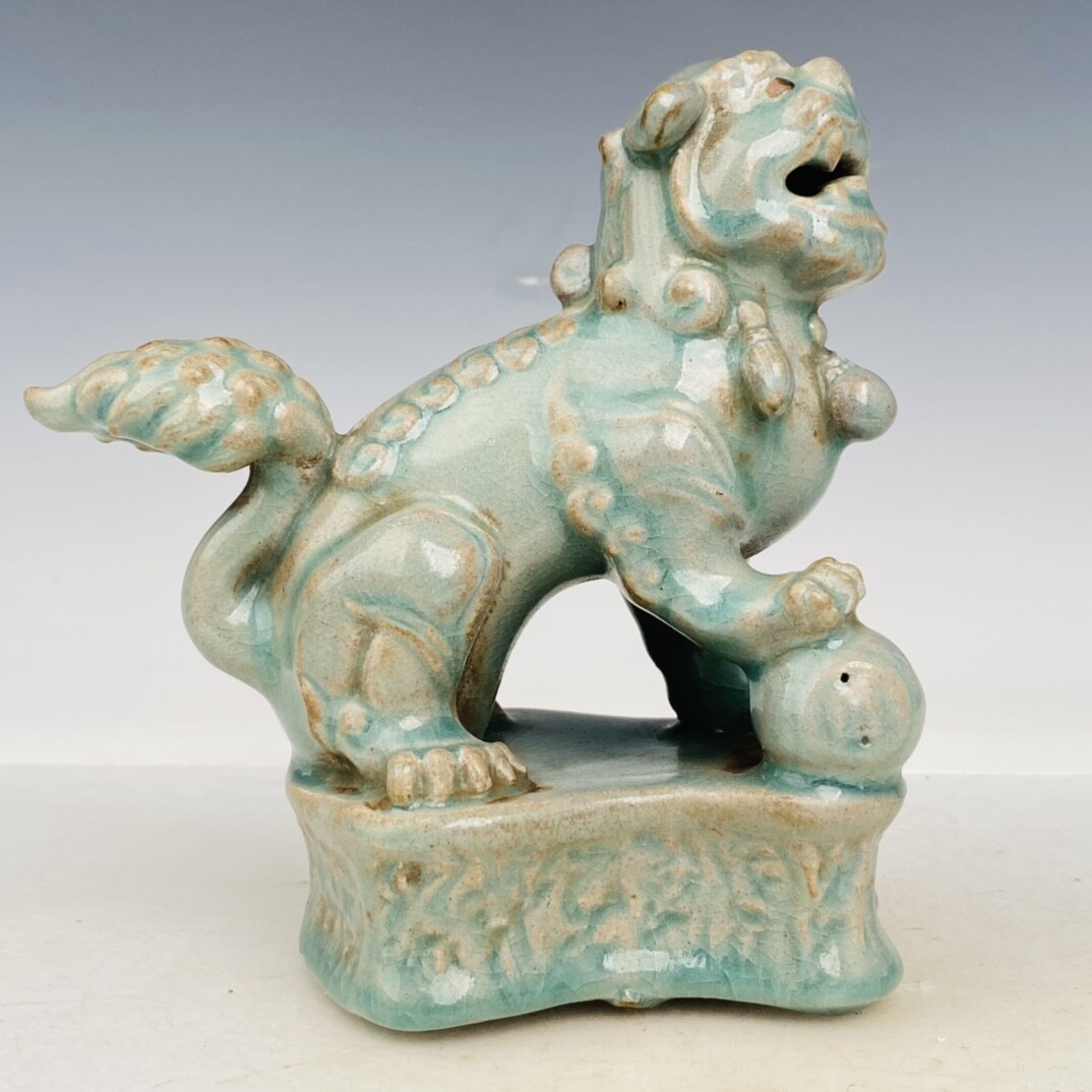 7.4″ Rare China Porcelain Song dynasty Ru porcelain lion a pair statue