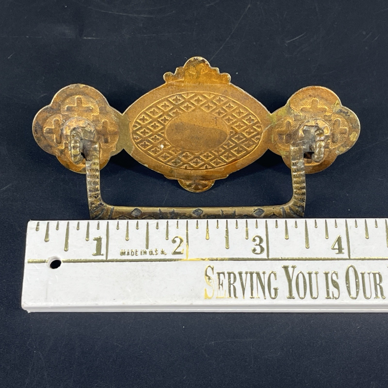 Antique Religious Solid Brass Drawer Pull With Backplate/Crosses