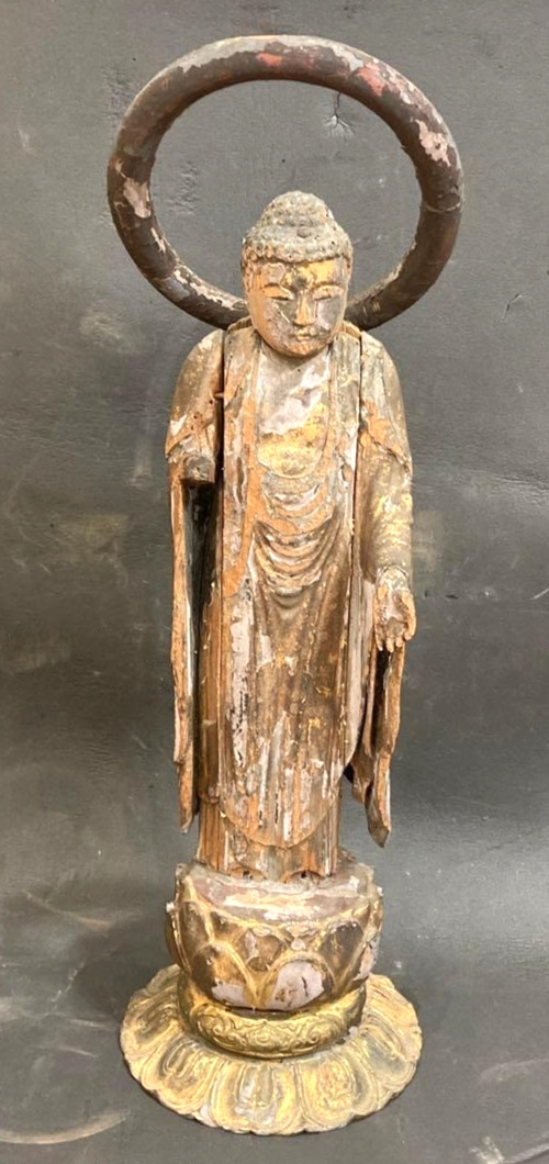 Japanese Antique Muromachi era Wood Carved Amida-Nyorai Amitabha Buddha Statue