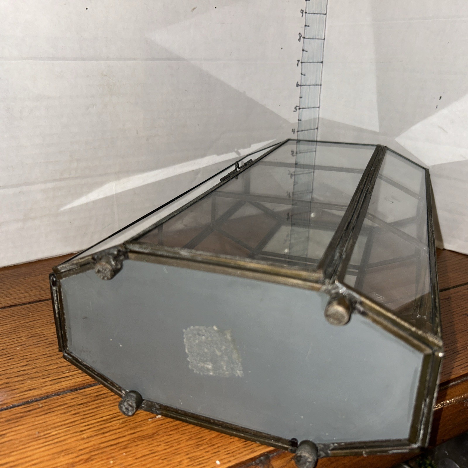 VTG Metal, Glass & Mirror Back Octagonal Curio Cabinet Display Case 13″ tall