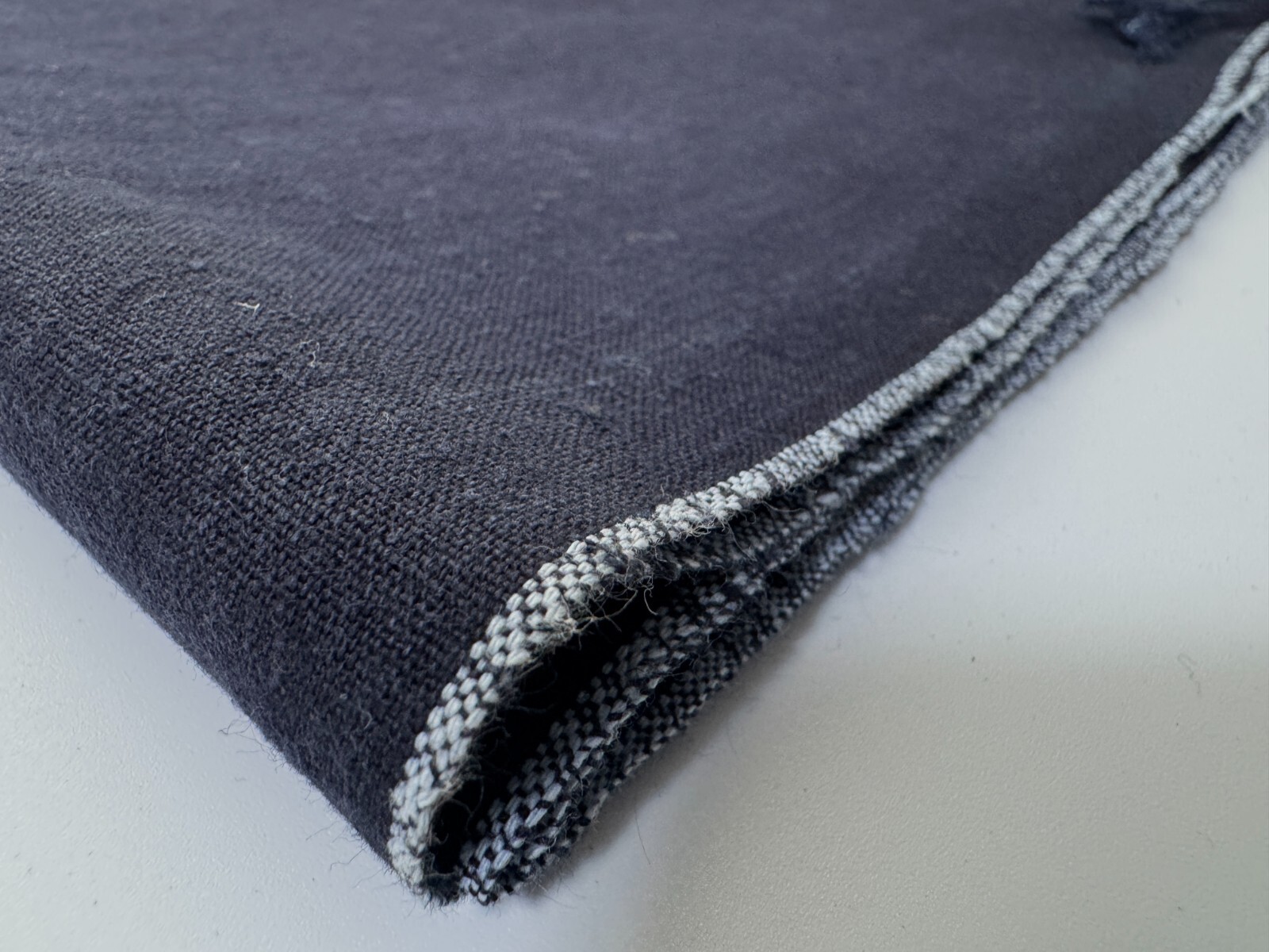 Japanese indigo black fabric with white selvage, Japanese vintage cotton textile